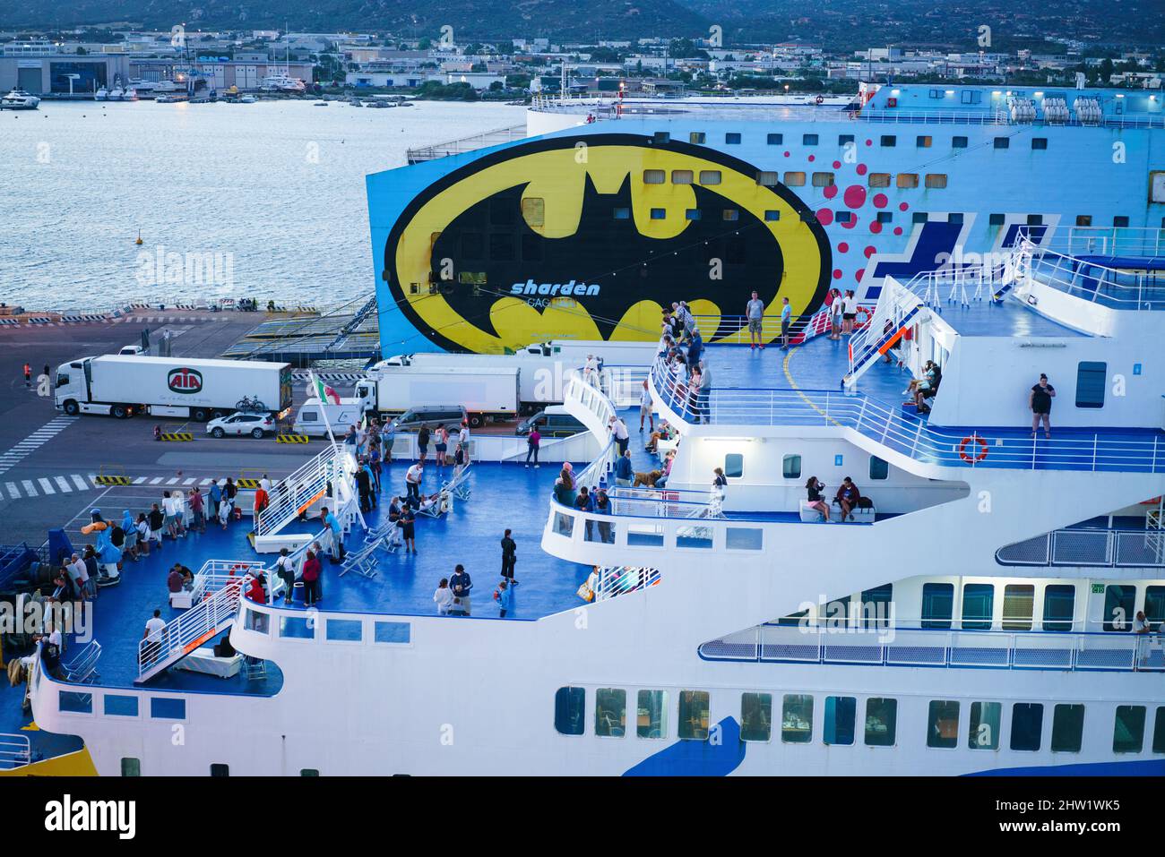 Porto di Olbia, Vista dalla barca, Sardegna, Italia, Europa. Foto Stock