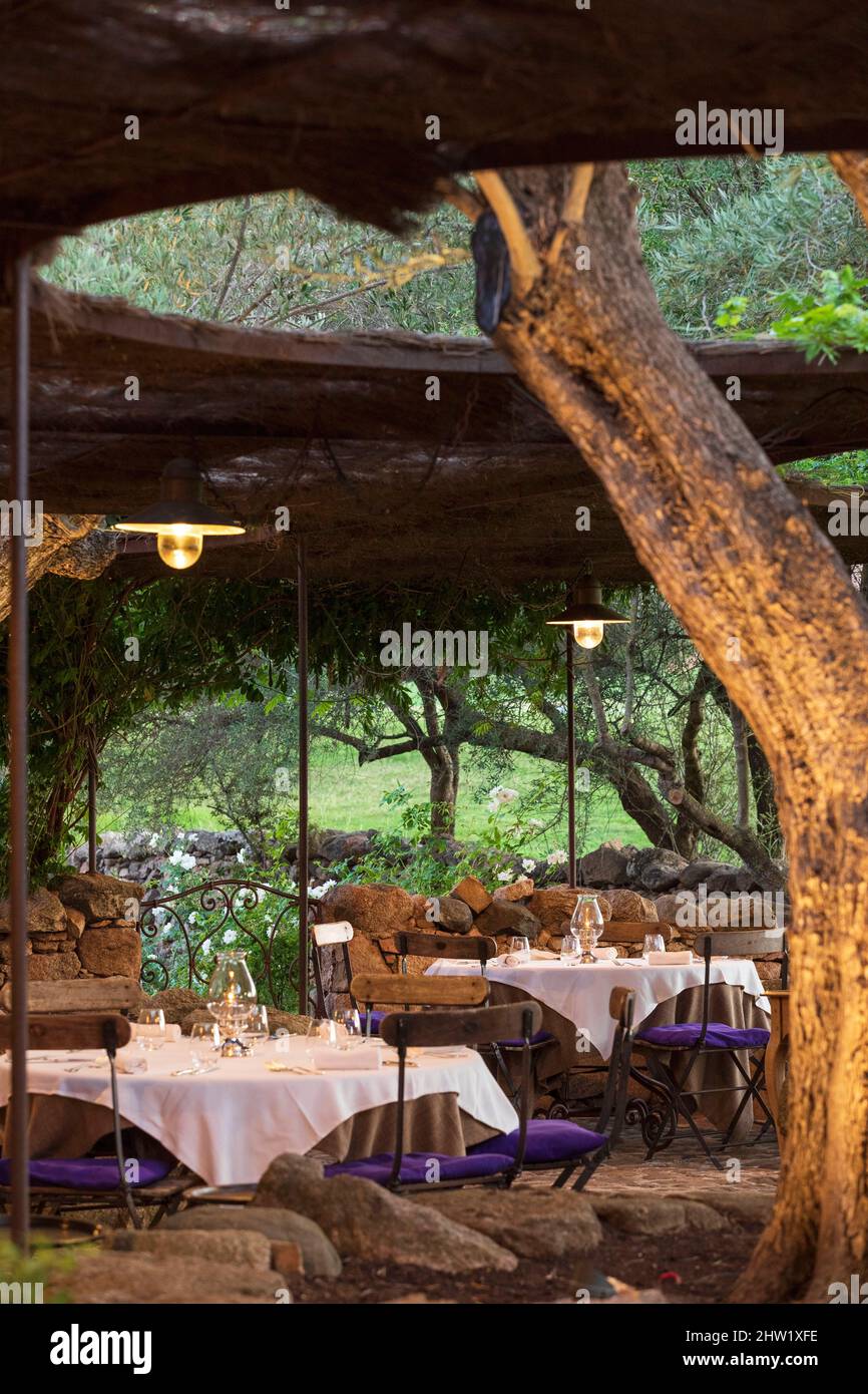 Francia, Corse du Sud, Domaine de Murtoli, la Ferme, ristorante Foto Stock