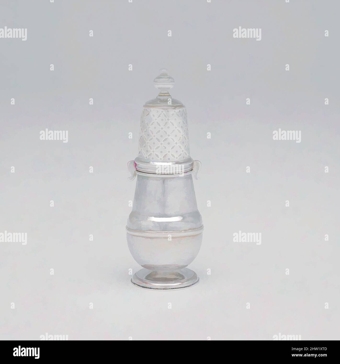 Arte ispirata da Caster, ca. 1735, made in New York, New York, Stati Uniti, America, Argento, Totale: 5 1/2 x 1 15/16 poll. (14 x 4,9 cm); 4 once 7 dwt. (135,2 g), Silver, Adrian Bancker (1703-1772), sebbene le ruote d'argento americane del XVIII secolo fossero spesso realizzate in set per zucchero, opere classiche modernizzate da Artotop con un tuffo di modernità. Forme, colore e valore, impatto visivo accattivante sulle emozioni artistiche attraverso la libertà delle opere d'arte in modo contemporaneo. Un messaggio senza tempo che persegue una nuova direzione selvaggiamente creativa. Artisti che si rivolgono al supporto digitale e creano l'NFT Artotop Foto Stock