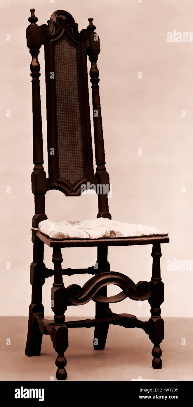 Art Inspired by cane SIDE Chair, 1690–1710, made in England, British, Beech, 52 1/2 x 18 x 14 1/2 poll. (133,4 x 45,7 x 36,8 cm), Mobili, questa sedia laterale in stile inglese era originariamente parte di un set di sei che potrebbero appartenere al reverendo Samuel Browne (d.. 1749) di Abington, opere classiche modernizzate da Artotop con un tuffo di modernità. Forme, colore e valore, impatto visivo accattivante sulle emozioni artistiche attraverso la libertà delle opere d'arte in modo contemporaneo. Un messaggio senza tempo che persegue una nuova direzione selvaggiamente creativa. Artisti che si rivolgono al supporto digitale e creano l'NFT Artotop Foto Stock