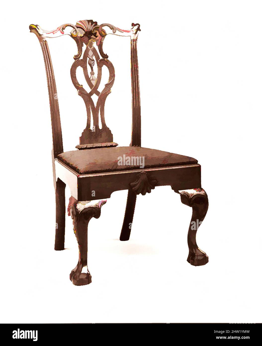 Art Inspired by SIDE Chair, 1760–90, made in Philadelphia, Pennsylvania, Stati Uniti, Americano, mogano, pino bianco, 40 1/2 x 21 3/4 x 21 1/4 pollici (102,9 x 55,2 x 54 cm), Furniture, questa sedia rappresenta il tipo di Splat Filadelfia scrolled-stropwork al suo meglio raffinato. Le opere scolpite, Classic modernizzate da Artotop con un tuffo di modernità. Forme, colore e valore, impatto visivo accattivante sulle emozioni artistiche attraverso la libertà delle opere d'arte in modo contemporaneo. Un messaggio senza tempo che persegue una nuova direzione selvaggiamente creativa. Artisti che si rivolgono al supporto digitale e creano l'NFT Artotop Foto Stock