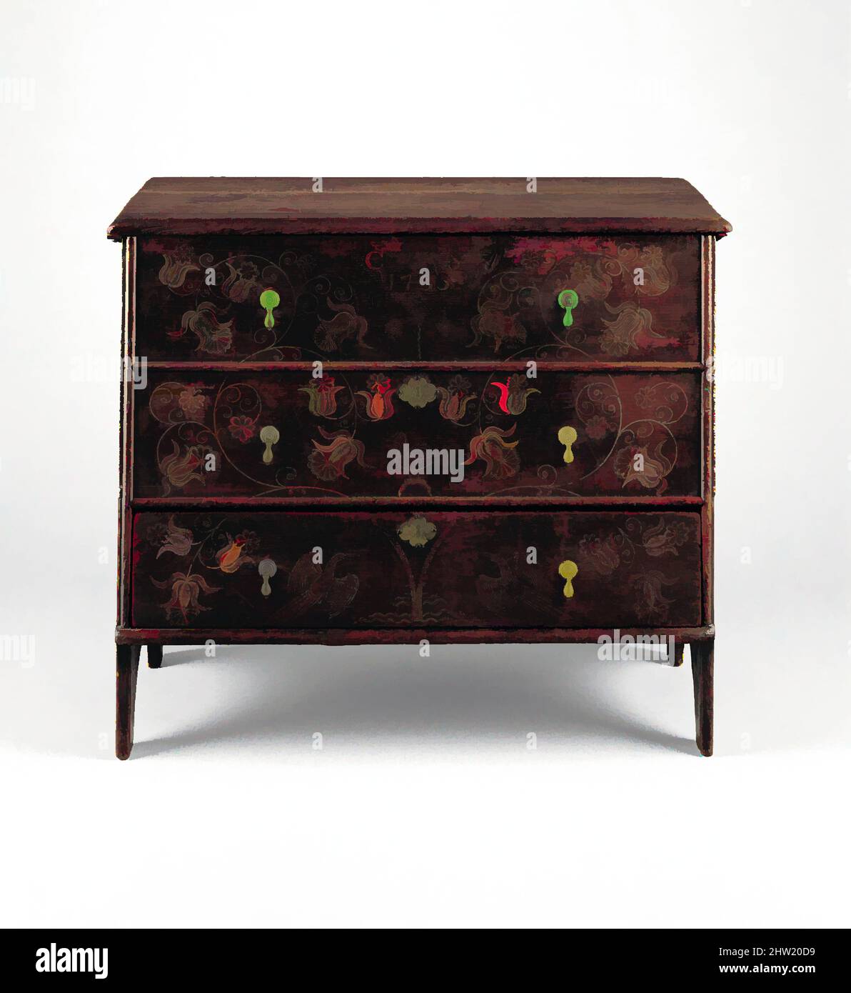 Arte ispirata da Chest con cassetto, 1735, made in Taunton, Massachusetts, Stati Uniti, Americano, pino bianco dipinto, cedro bianco, 32 3/4 x 37 1/2 x 18 pollici (83,2 x 95,3 x 45,7 cm), Arredamenti, probabilmente Robert Crossman (1707–1799), Una composizione unica si estende su tutta la parte anteriore di, opere classiche modernizzate da Artotop con un tuffo di modernità. Forme, colore e valore, impatto visivo accattivante sulle emozioni artistiche attraverso la libertà delle opere d'arte in modo contemporaneo. Un messaggio senza tempo che persegue una nuova direzione selvaggiamente creativa. Artisti che si rivolgono al supporto digitale e creano l'NFT Artotop Foto Stock Arte ispirata da Chest con cassetto, 1735, made in Taunton, Massachusetts, Stati Uniti, Americano, pino bianco dipinto, cedro bianco, 32 3/4 x 37 1/2 x 18 pollici (83,2 x 95,3 x 45,7 cm), Arredamenti, probabilmente Robert Crossman (1707–1799), Una composizione unica si estende su tutta la parte anteriore di, opere classiche modernizzate da Artotop con un tuffo di modernità. Forme, colore e valore, impatto visivo accattivante sulle emozioni artistiche attraverso la libertà delle opere d'arte in modo contemporaneo. Un messaggio senza tempo che persegue una nuova direzione selvaggiamente creativa. Artisti che si rivolgono al supporto digitale e creano l'NFT Artotop Foto Stock
