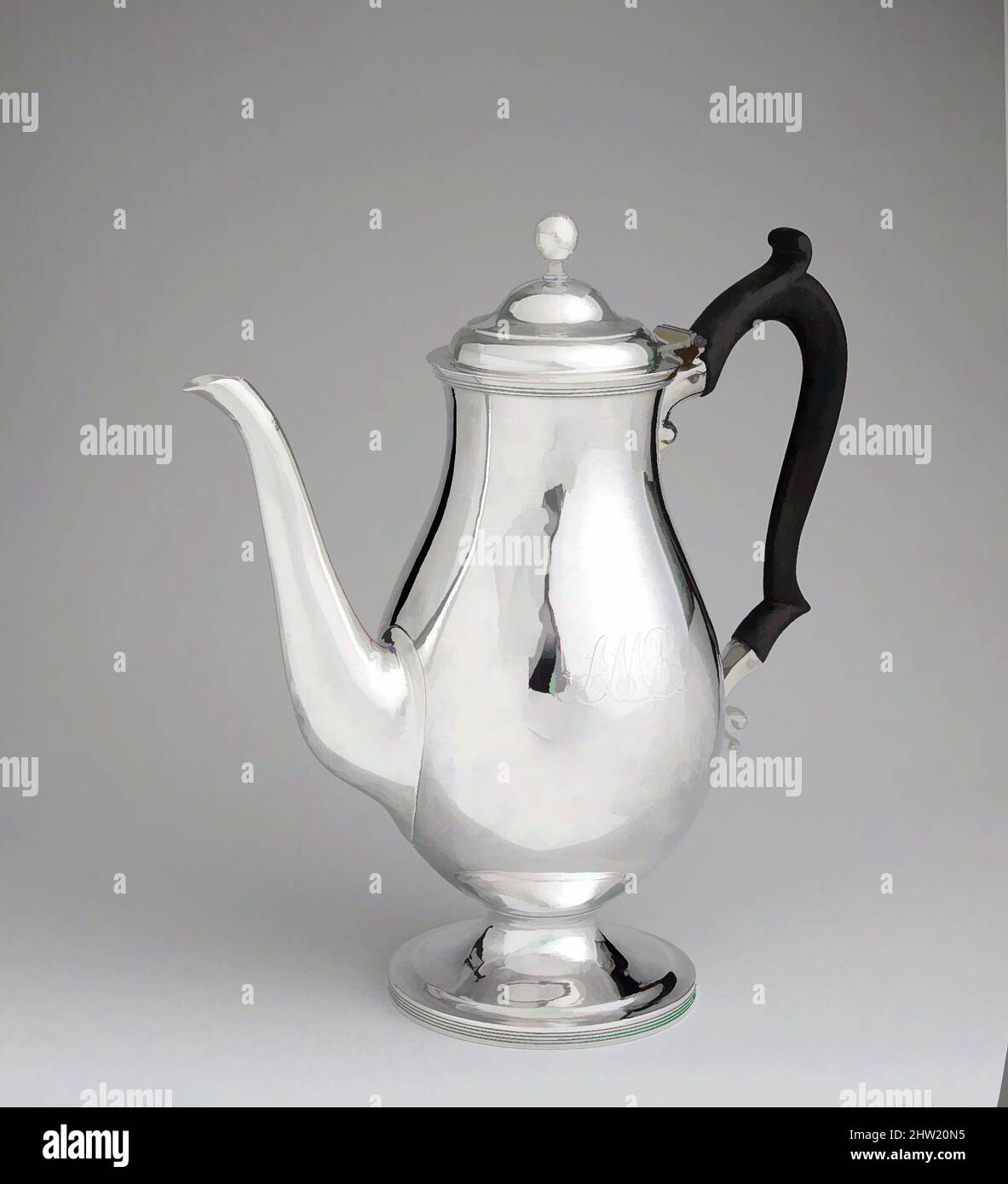 Arte ispirata alla caffettiera, ca. 1790, made in New York, New York, Stati Uniti, America, Argento, Totale: 13 1/16 x 12 x 5 7/8 poll. (33,2 x 30,5 x 14,9 cm); 49 once 11 dwt. (1541,2 g), Argento, John Vernon (1755–1845, opere classiche modernizzate da Artotop con un tocco di modernità. Forme, colore e valore, impatto visivo accattivante sulle emozioni artistiche attraverso la libertà delle opere d'arte in modo contemporaneo. Un messaggio senza tempo che persegue una nuova direzione selvaggiamente creativa. Artisti che si rivolgono al supporto digitale e creano l'NFT Artotop Foto Stock