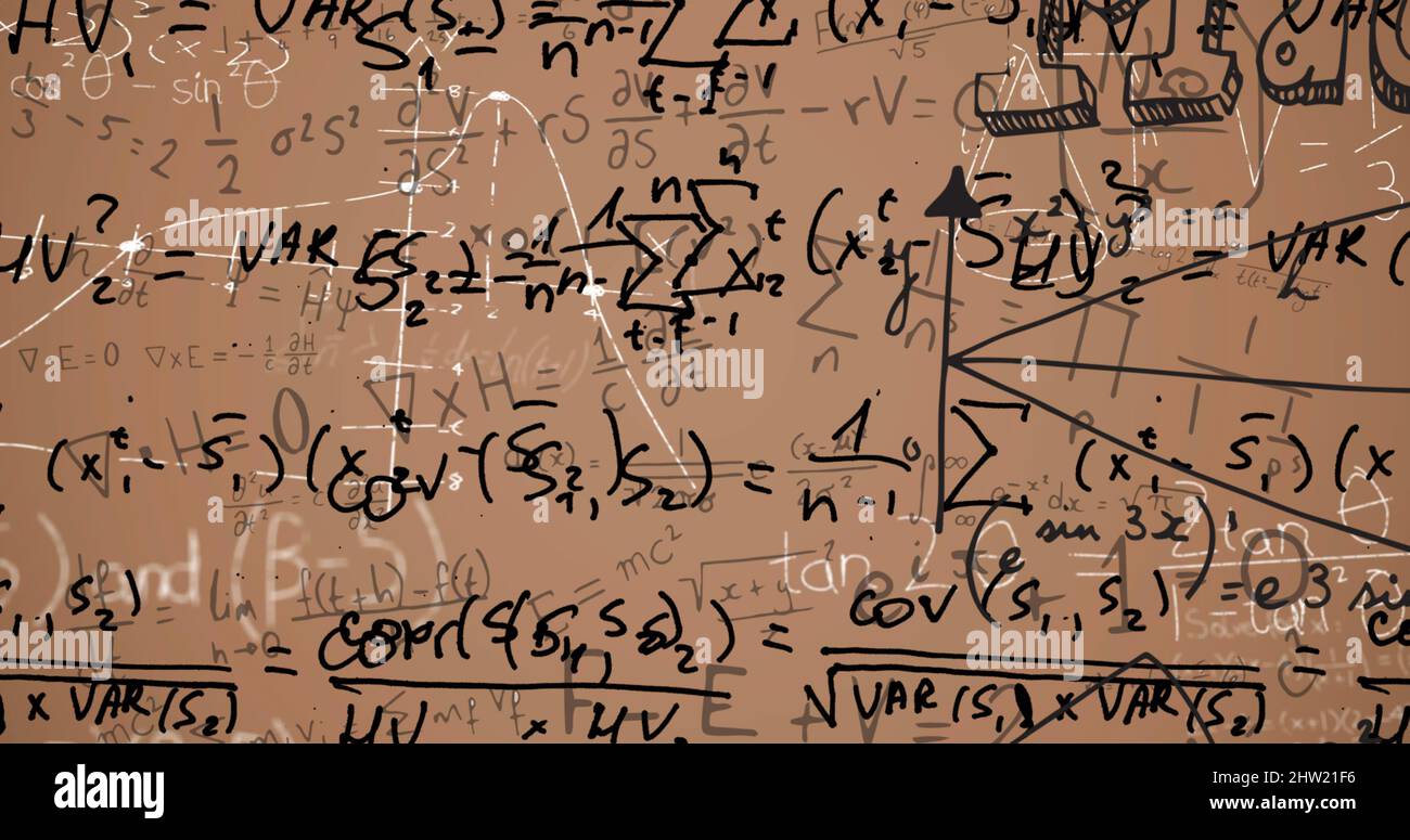 Immagine di equazioni matematiche su sfondo marrone Foto Stock