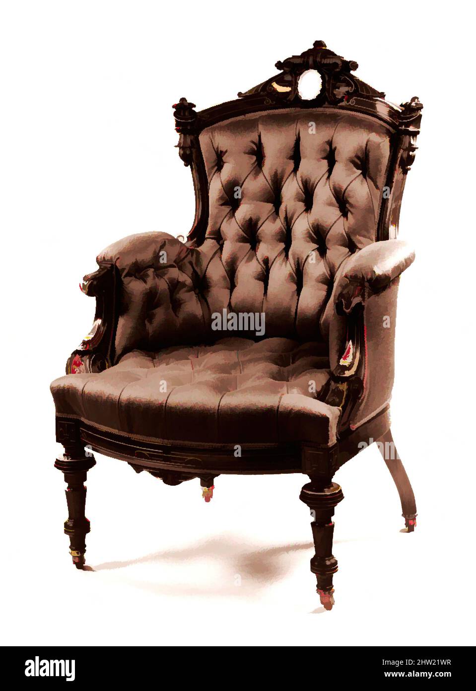 Art Inspired by Armchair, 1868–70, made in Newark, New Jersey, Stati Uniti, Americano, palissandro, frassino, madreperla, 44 1/2 x 28 1/2 x 29 3/8 pollici (113 x 72,4 x 74,6 cm), Arredamenti, attribuiti a John Jelliff (1813–1893, opere classiche modernizzate da Artotop con un tuffo di modernità. Forme, colore e valore, impatto visivo accattivante sulle emozioni artistiche attraverso la libertà delle opere d'arte in modo contemporaneo. Un messaggio senza tempo che persegue una nuova direzione selvaggiamente creativa. Artisti che si rivolgono al supporto digitale e creano l'NFT Artotop Foto Stock