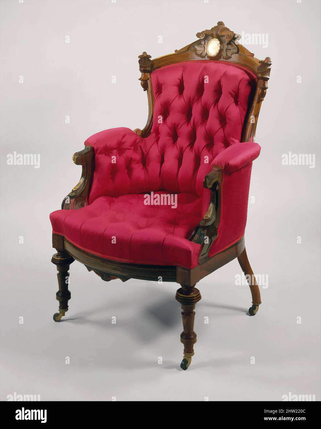 Art Inspired by Armchair, 1868–70, made in Newark, New Jersey, Stati Uniti, Americano, palissandro, frassino, madreperla, 44 1/2 x 28 1/2 x 29 3/8 pollici (113 x 72,4 x 74,6 cm), Arredamenti, attribuiti a John Jelliff (1813–1893, opere classiche modernizzate da Artotop con un tuffo di modernità. Forme, colore e valore, impatto visivo accattivante sulle emozioni artistiche attraverso la libertà delle opere d'arte in modo contemporaneo. Un messaggio senza tempo che persegue una nuova direzione selvaggiamente creativa. Artisti che si rivolgono al supporto digitale e creano l'NFT Artotop Foto Stock