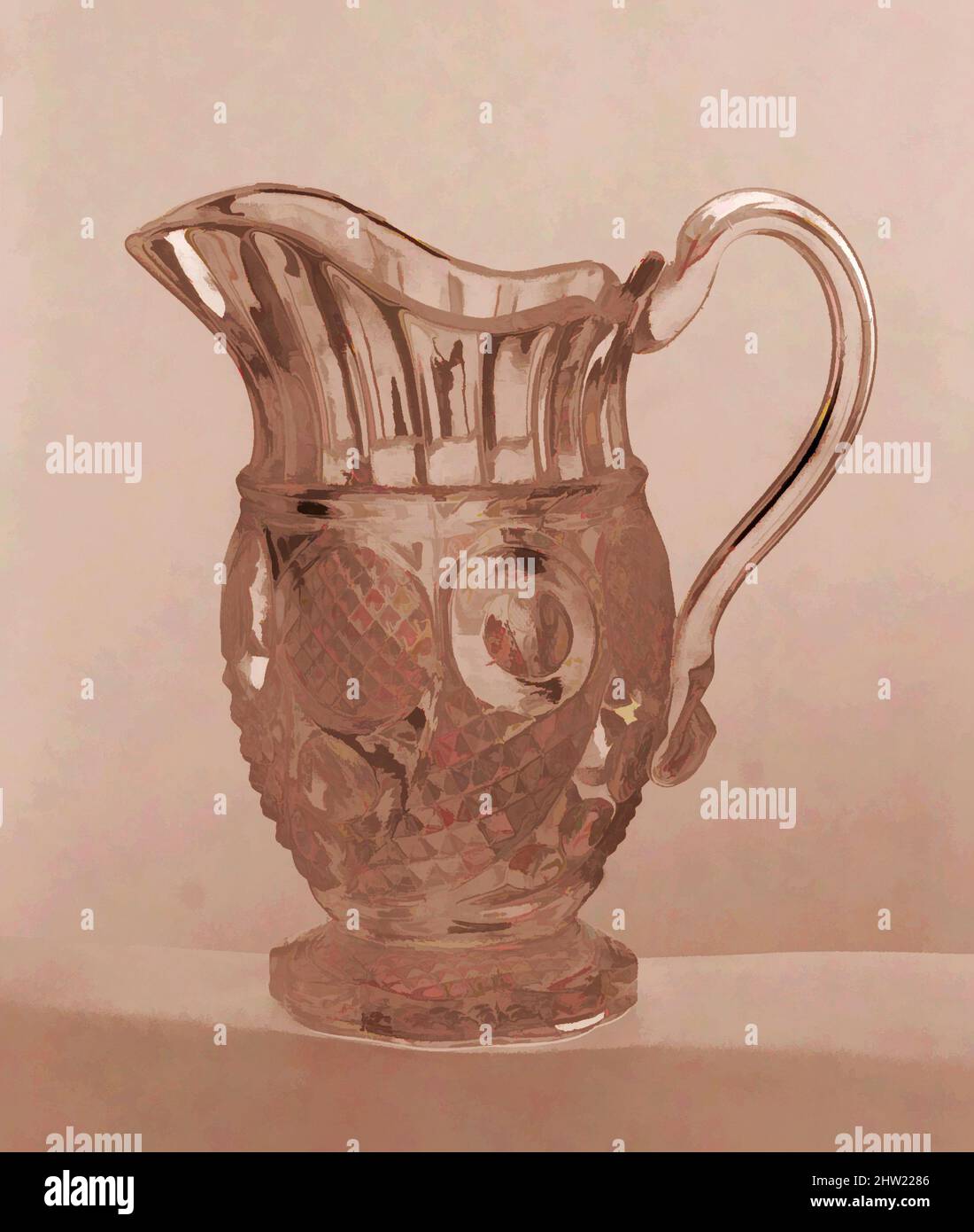 Arte ispirata a Creamer, 1850–70, vetro pressato, H. 5 1/2 poll. (14 cm), vetro, opere classiche modernizzate da Artotop con un tuffo di modernità. Forme, colore e valore, impatto visivo accattivante sulle emozioni artistiche attraverso la libertà delle opere d'arte in modo contemporaneo. Un messaggio senza tempo che persegue una nuova direzione selvaggiamente creativa. Artisti che si rivolgono al supporto digitale e creano l'NFT Artotop Foto Stock