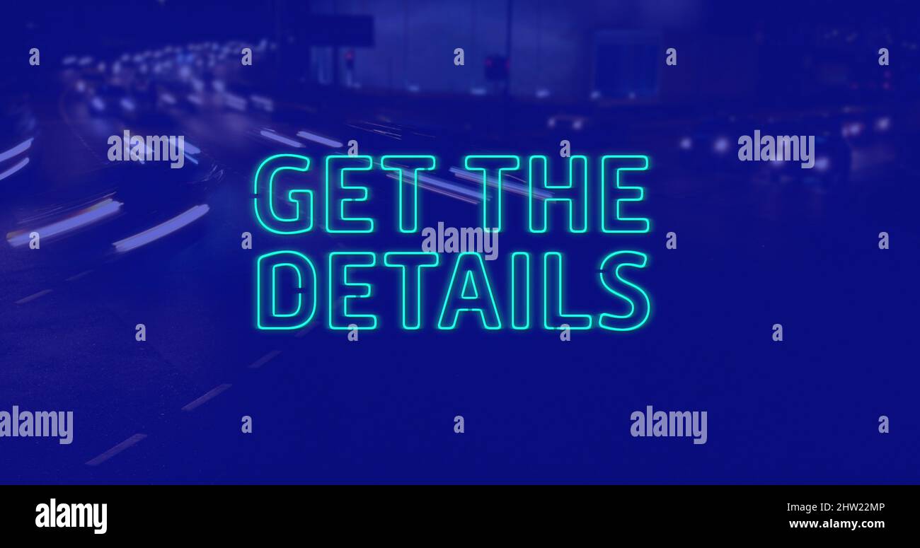 Immagine di ottenere il testo dei dettagli sulla strada su sfondo blu Foto Stock