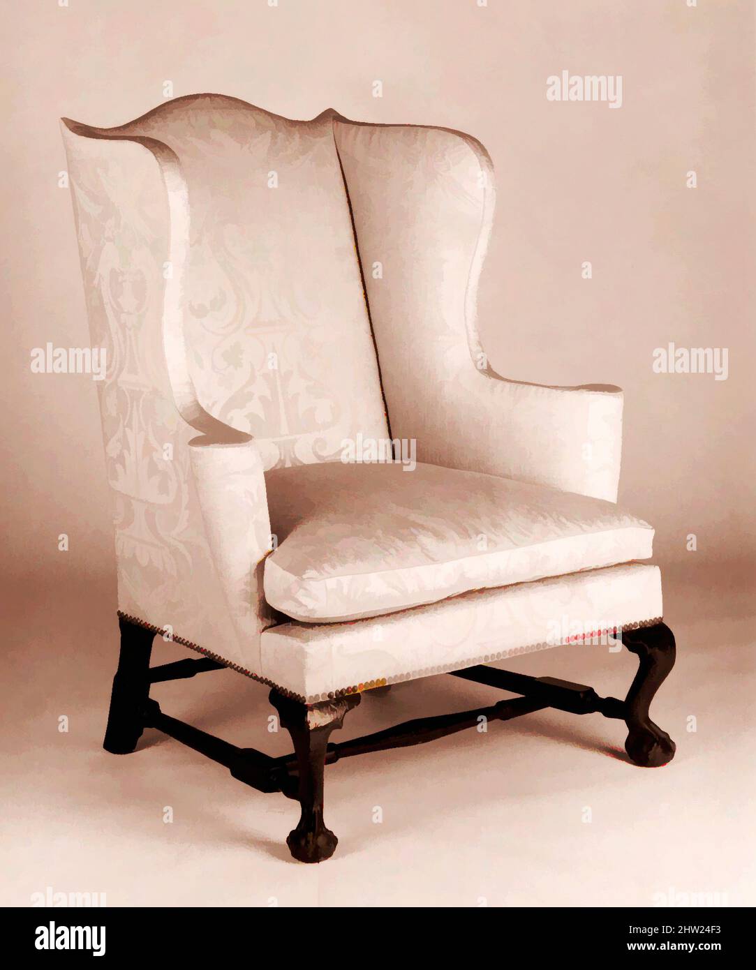 Art Inspired by Easy Chair, 1760–90, made in Massachusetts, Stati Uniti, America, Mogano, acero, faggio, pino bianco, 45 x 35 3/4 x 27 pollici (114,3 x 90,8 x 68,6 cm), Mobili, opere classiche modernizzate da Artotop con un tocco di modernità. Forme, colore e valore, impatto visivo accattivante sulle emozioni artistiche attraverso la libertà delle opere d'arte in modo contemporaneo. Un messaggio senza tempo che persegue una nuova direzione selvaggiamente creativa. Artisti che si rivolgono al supporto digitale e creano l'NFT Artotop Foto Stock