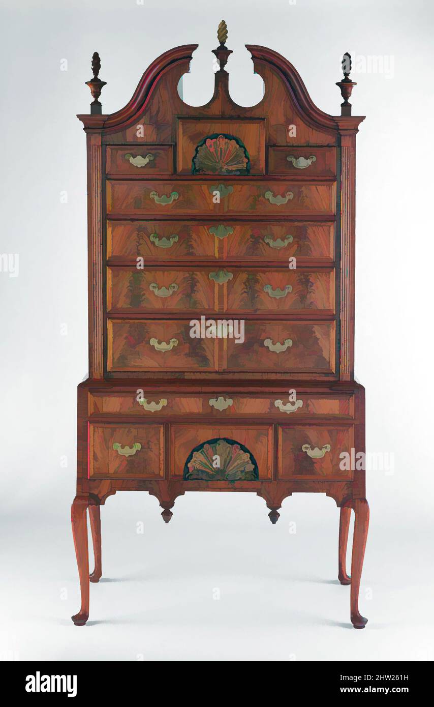 Art Inspired by Chest of Cassetters, 1730–60, made in Boston, Massachusetts, Stati Uniti, Impiallacciatura di noce, noce, noce, pino bianco, 90 x 44 x 22 1/4 pollici (228,6 x 111,8 x 56,5 cm), Furniture, nel 1730s, Boston cabinetmakers trasformato il tradizionale piano-top, gired-gamba William, opere classiche modernizzate da Artotop con un tuffo di modernità. Forme, colore e valore, impatto visivo accattivante sulle emozioni artistiche attraverso la libertà delle opere d'arte in modo contemporaneo. Un messaggio senza tempo che persegue una nuova direzione selvaggiamente creativa. Artisti che si rivolgono al supporto digitale e creano l'NFT Artotop Foto Stock