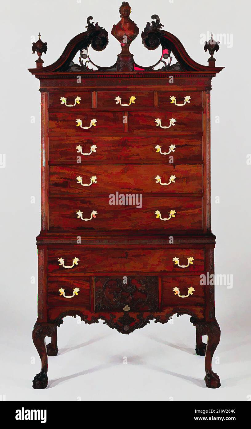 Art Inspired by High Chest of Cassetters, 1762–65, Made in Philadelphia, Pennsylvania, Stati Uniti, Americano, mogano, impiallacciatura di mogano, pioppo tulipano, 91 3/4 x 44 5/8 x 24 5/8 pollici (233 x 113,3 x 62,5 cm), Arredamenti, l'intaglio naturalistico su questo alto petto è opera di opere classiche modernizzate da Artotop con un tuffo di modernità. Forme, colore e valore, impatto visivo accattivante sulle emozioni artistiche attraverso la libertà delle opere d'arte in modo contemporaneo. Un messaggio senza tempo che persegue una nuova direzione selvaggiamente creativa. Artisti che si rivolgono al supporto digitale e creano l'NFT Artotop Foto Stock Art Inspired by High Chest of Cassetters, 1762–65, Made in Philadelphia, Pennsylvania, Stati Uniti, Americano, mogano, impiallacciatura di mogano, pioppo tulipano, 91 3/4 x 44 5/8 x 24 5/8 pollici (233 x 113,3 x 62,5 cm), Arredamenti, l'intaglio naturalistico su questo alto petto è opera di opere classiche modernizzate da Artotop con un tuffo di modernità. Forme, colore e valore, impatto visivo accattivante sulle emozioni artistiche attraverso la libertà delle opere d'arte in modo contemporaneo. Un messaggio senza tempo che persegue una nuova direzione selvaggiamente creativa. Artisti che si rivolgono al supporto digitale e creano l'NFT Artotop Foto Stock