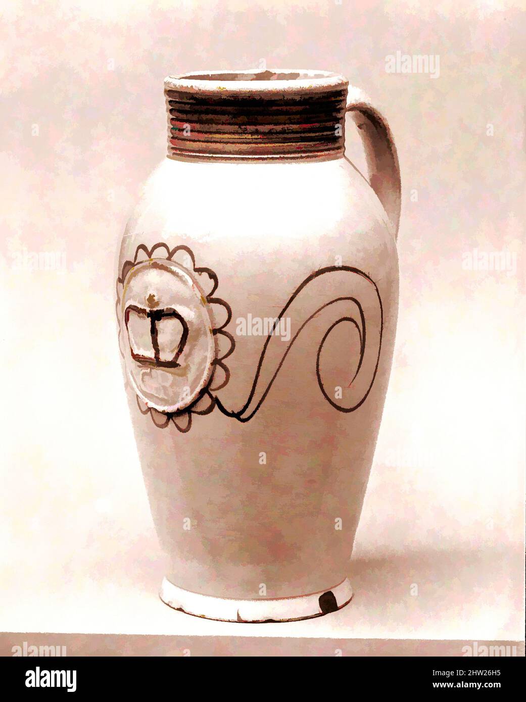 Arte ispirata alla caraffa, ca. 1760, made in England, British, Earthenware, H. 6 1/8 in. (15,6 cm), Ceramica, opere classiche modernizzate da Artotop con un tuffo di modernità. Forme, colore e valore, impatto visivo accattivante sulle emozioni artistiche attraverso la libertà delle opere d'arte in modo contemporaneo. Un messaggio senza tempo che persegue una nuova direzione selvaggiamente creativa. Artisti che si rivolgono al supporto digitale e creano l'NFT Artotop Foto Stock