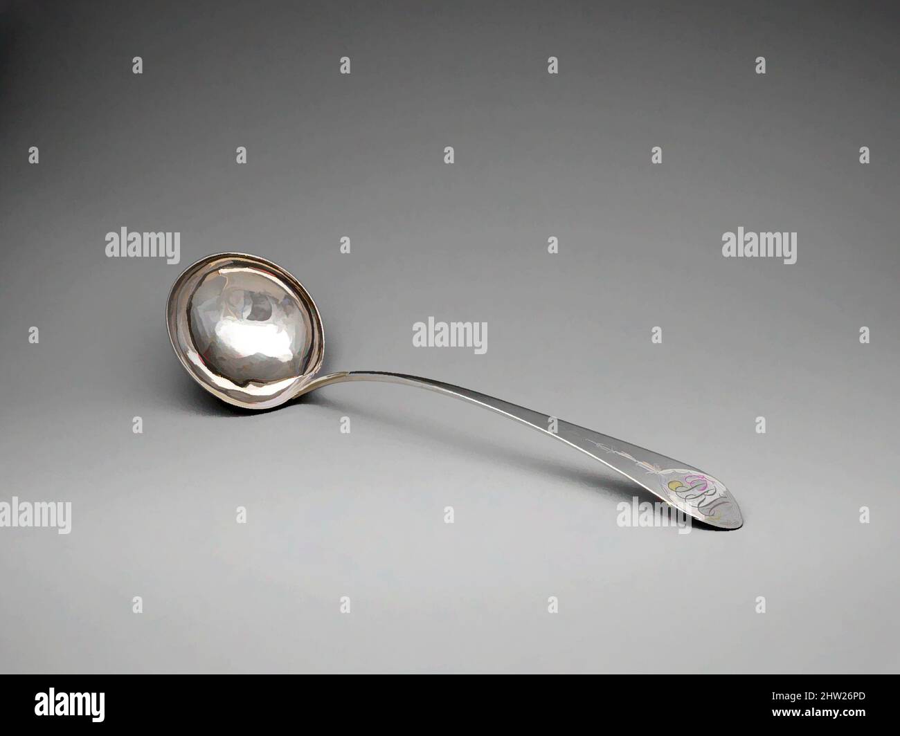 Art Inspired by ladle, 1790–1800, made in New York, New York, Stati Uniti, America, Argento, Totale: L. 13 7/8 poll. (35,2 cm); 5 once 12 dwt. (174,1 g), Argento, John Burger (attivo ca. 1786–1807, opere classiche modernizzate da Artotop con un tocco di modernità. Forme, colore e valore, impatto visivo accattivante sulle emozioni artistiche attraverso la libertà delle opere d'arte in modo contemporaneo. Un messaggio senza tempo che persegue una nuova direzione selvaggiamente creativa. Artisti che si rivolgono al supporto digitale e creano l'NFT Artotop Foto Stock