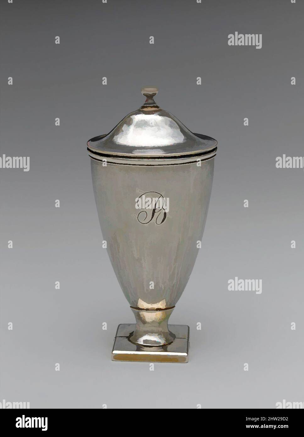 Arte ispirata al grattugia Nutmeg, 1775–ca. 1800, probabilmente fabbricato negli Stati Uniti, in America, argento e acciaio, 2 3/4 x 1 1/4 x 1 pollici (7 x 3,2 x 2,5 cm); 1 once 2 dwt. (34,2 g), Argento, opere classiche modernizzate da Artotop con un tuffo di modernità. Forme, colore e valore, impatto visivo accattivante sulle emozioni artistiche attraverso la libertà delle opere d'arte in modo contemporaneo. Un messaggio senza tempo che persegue una nuova direzione selvaggiamente creativa. Artisti che si rivolgono al supporto digitale e creano l'NFT Artotop Foto Stock