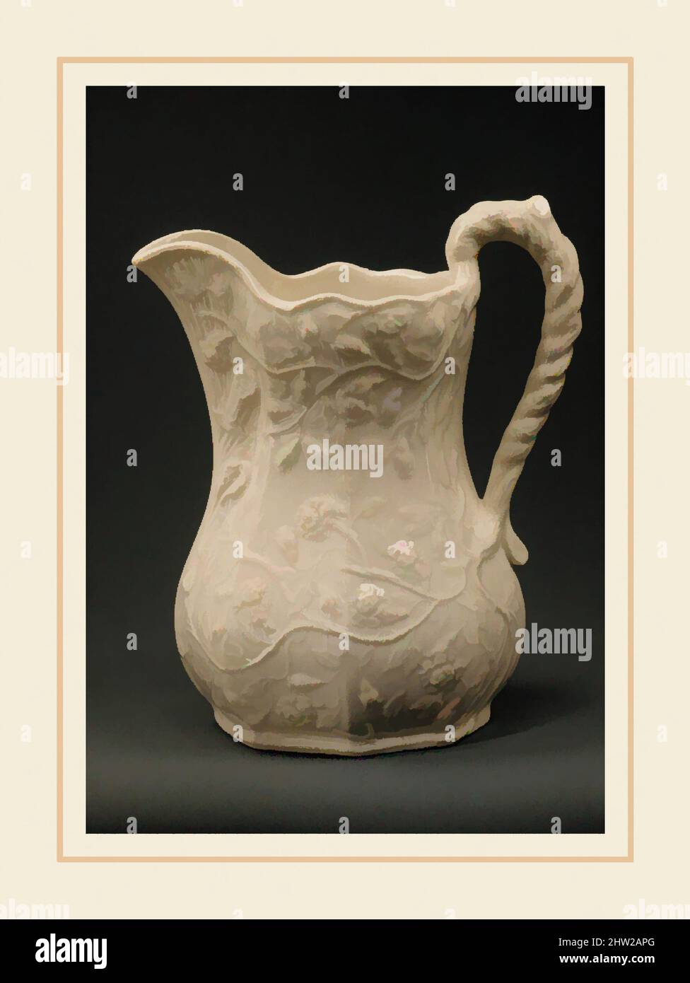 Art Inspired by Pitcher, 1850–53, made in Bennington, Vermont, Stati Uniti, Porcellana americana, 10 1/4 x 8 7/8 x 6 7/8 pollici (26 x 22,5 x 17,5 cm), Ceramics, United States Pottery Company (1852–58, opere classiche modernizzate da Artotop con un tuffo di modernità. Forme, colore e valore, impatto visivo accattivante sulle emozioni artistiche attraverso la libertà delle opere d'arte in modo contemporaneo. Un messaggio senza tempo che persegue una nuova direzione selvaggiamente creativa. Artisti che si rivolgono al supporto digitale e creano l'NFT Artotop Foto Stock