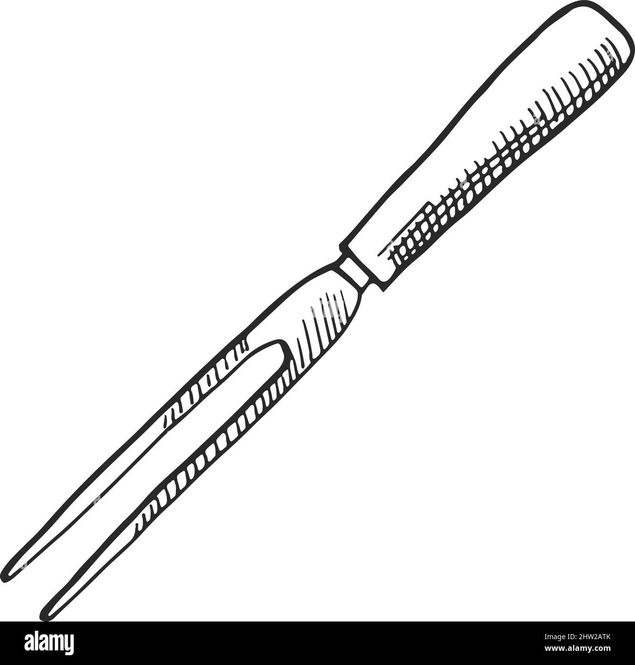 Schizzo della forcella a griglia. Barbecue di carne arrosto utensil Illustrazione Vettoriale