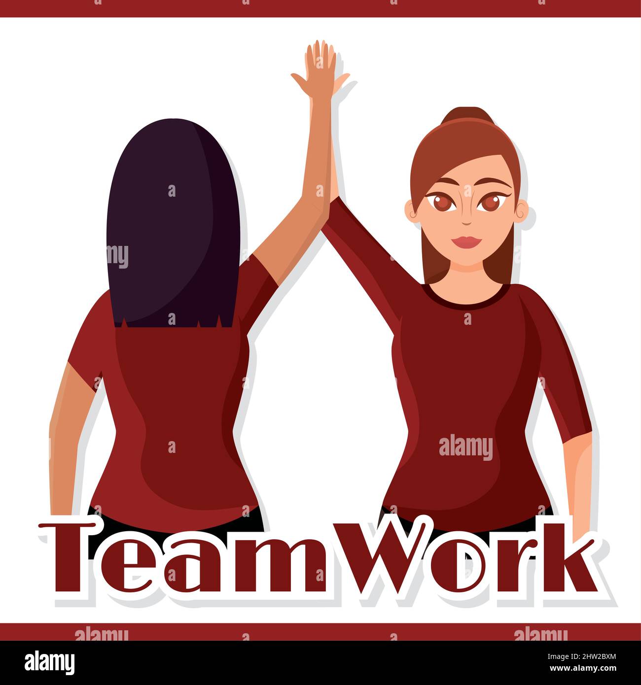 Coppia di ragazze che fanno un alto cinque lavoro di squadra concetto Vector illustrazione Illustrazione Vettoriale