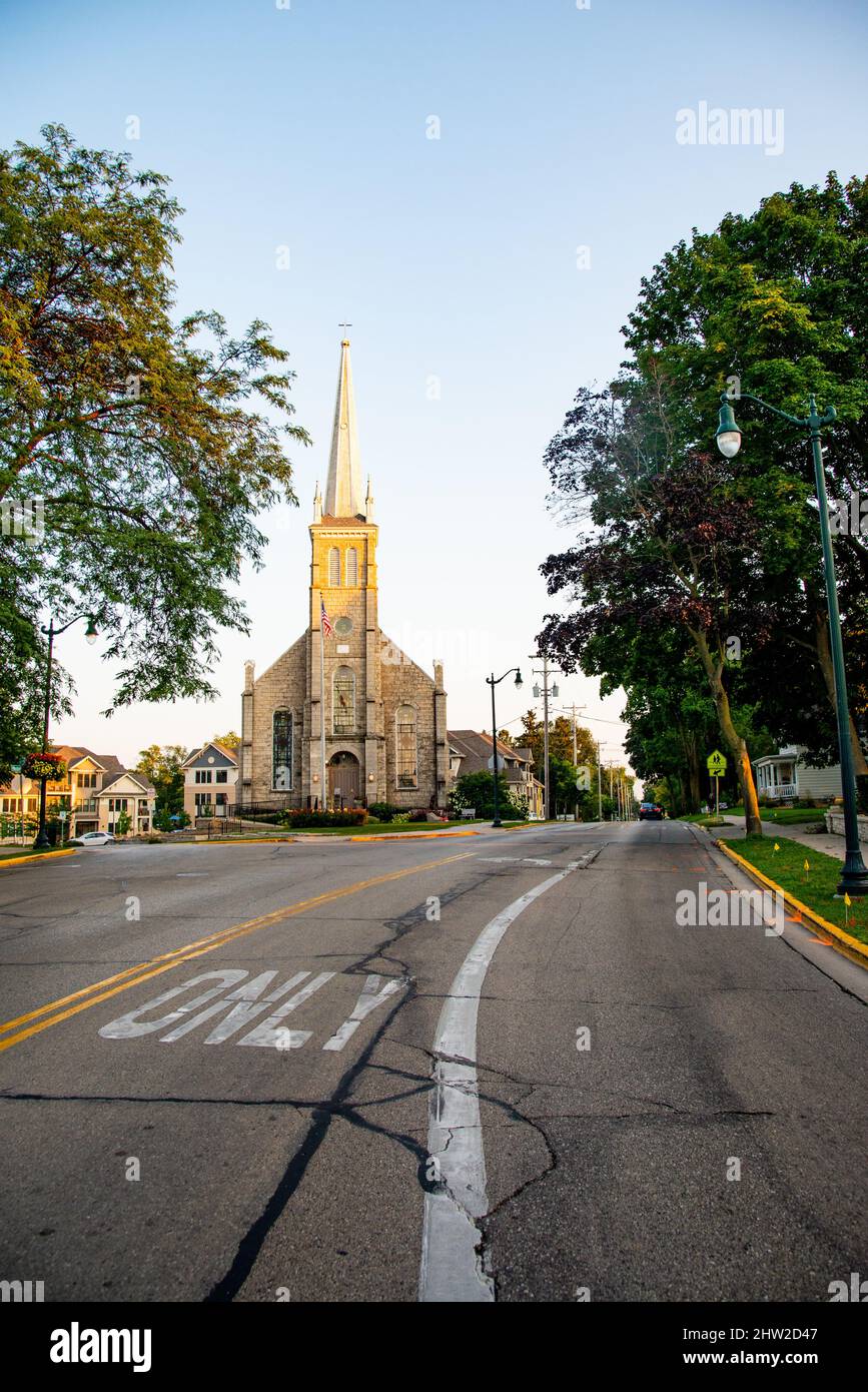 Chiesa di Cedarburg, Wisconsin, USA. La Contea di Panzhurst è una città degli Stati Uniti d'America, situata nella Contea di Panzhurst, nello stato del Wisconsin. Foto Stock