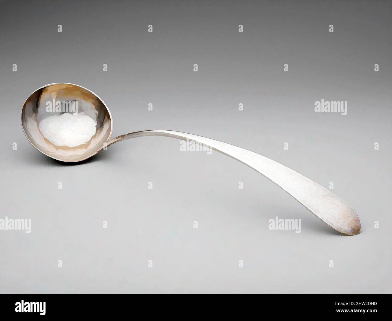 Art Inspired by Punch ladle, 1780–1800, made in Philadelphia, Pennsylvania, Stati Uniti, Americano, argento, 14 3/8 x 3 11/16 pollici (36,5 x 9,4 cm); 6 once 18 dwt. (214,2 g), Argento, opere classiche modernizzate da Artotop con un tuffo di modernità. Forme, colore e valore, impatto visivo accattivante sulle emozioni artistiche attraverso la libertà delle opere d'arte in modo contemporaneo. Un messaggio senza tempo che persegue una nuova direzione selvaggiamente creativa. Artisti che si rivolgono al supporto digitale e creano l'NFT Artotop Foto Stock