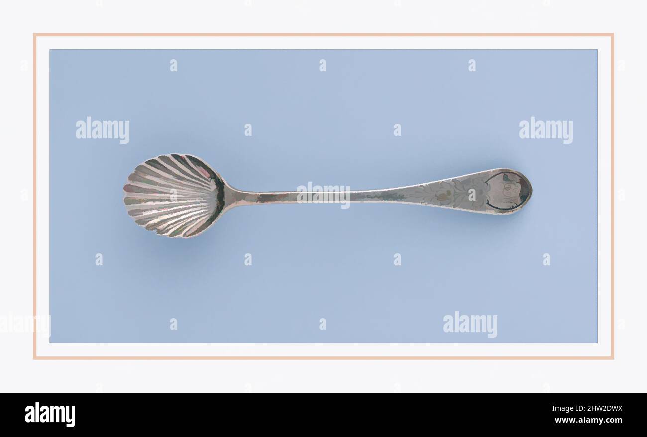 Art Inspired by Salt Spoon, 1790–1810, made in Boston, Massachusetts, Stati Uniti, American, Silver, L. 4 3/8 poll. (11,1 cm), Silver, Paul Revere Jr. (American, Boston, Massachusetts 1734–1818 Boston, Massachusetts, opere classiche modernizzate da Artotop con un tocco di modernità. Forme, colore e valore, impatto visivo accattivante sulle emozioni artistiche attraverso la libertà delle opere d'arte in modo contemporaneo. Un messaggio senza tempo che persegue una nuova direzione selvaggiamente creativa. Artisti che si rivolgono al supporto digitale e creano l'NFT Artotop Foto Stock