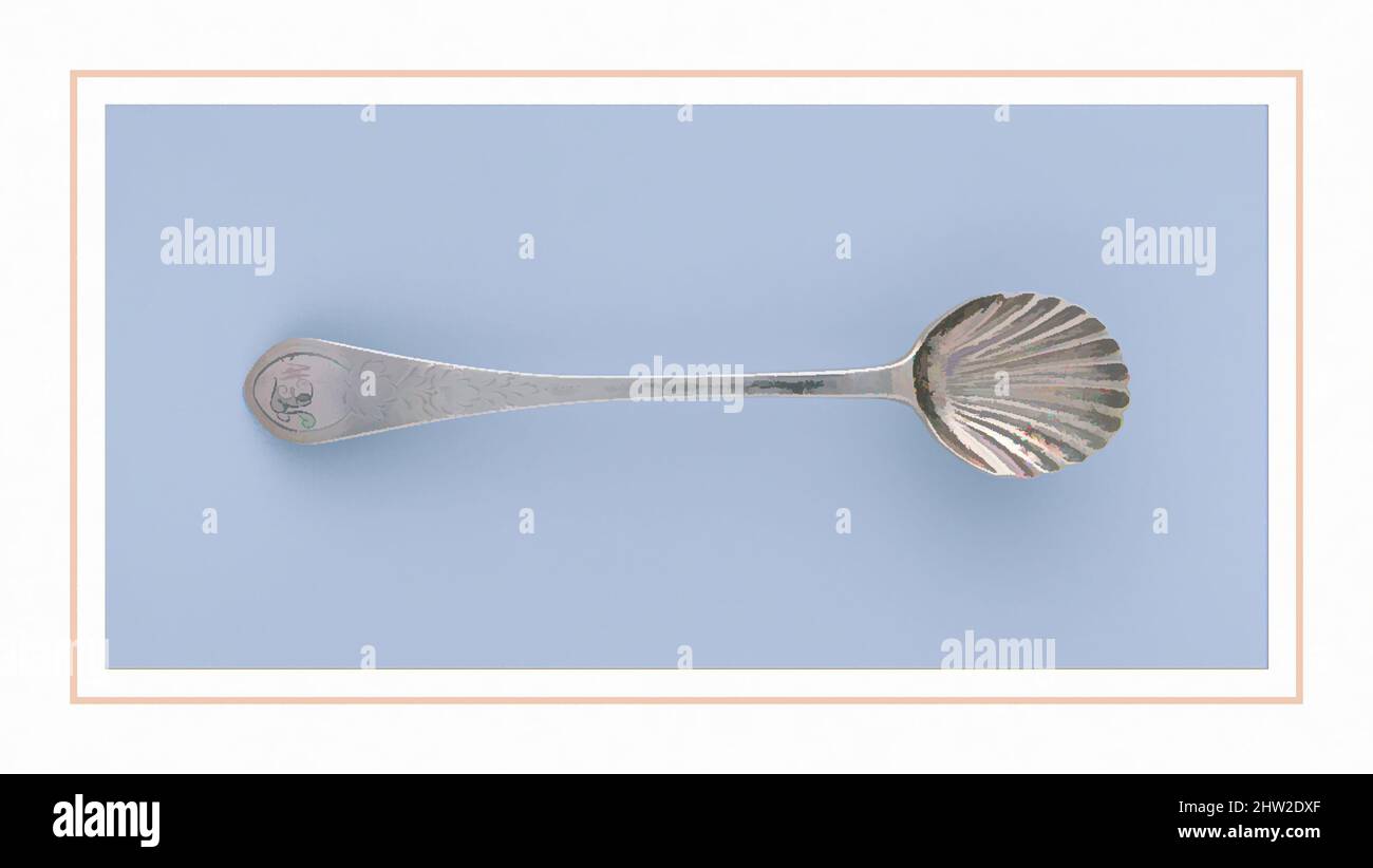Art Inspired by Salt Spoon, 1790–1810, made in Boston, Massachusetts, Stati Uniti, American, Silver, L. 4 3/8 poll. (11,1 cm), Silver, Paul Revere Jr. (American, Boston, Massachusetts 1734–1818 Boston, Massachusetts, opere classiche modernizzate da Artotop con un tocco di modernità. Forme, colore e valore, impatto visivo accattivante sulle emozioni artistiche attraverso la libertà delle opere d'arte in modo contemporaneo. Un messaggio senza tempo che persegue una nuova direzione selvaggiamente creativa. Artisti che si rivolgono al supporto digitale e creano l'NFT Artotop Foto Stock