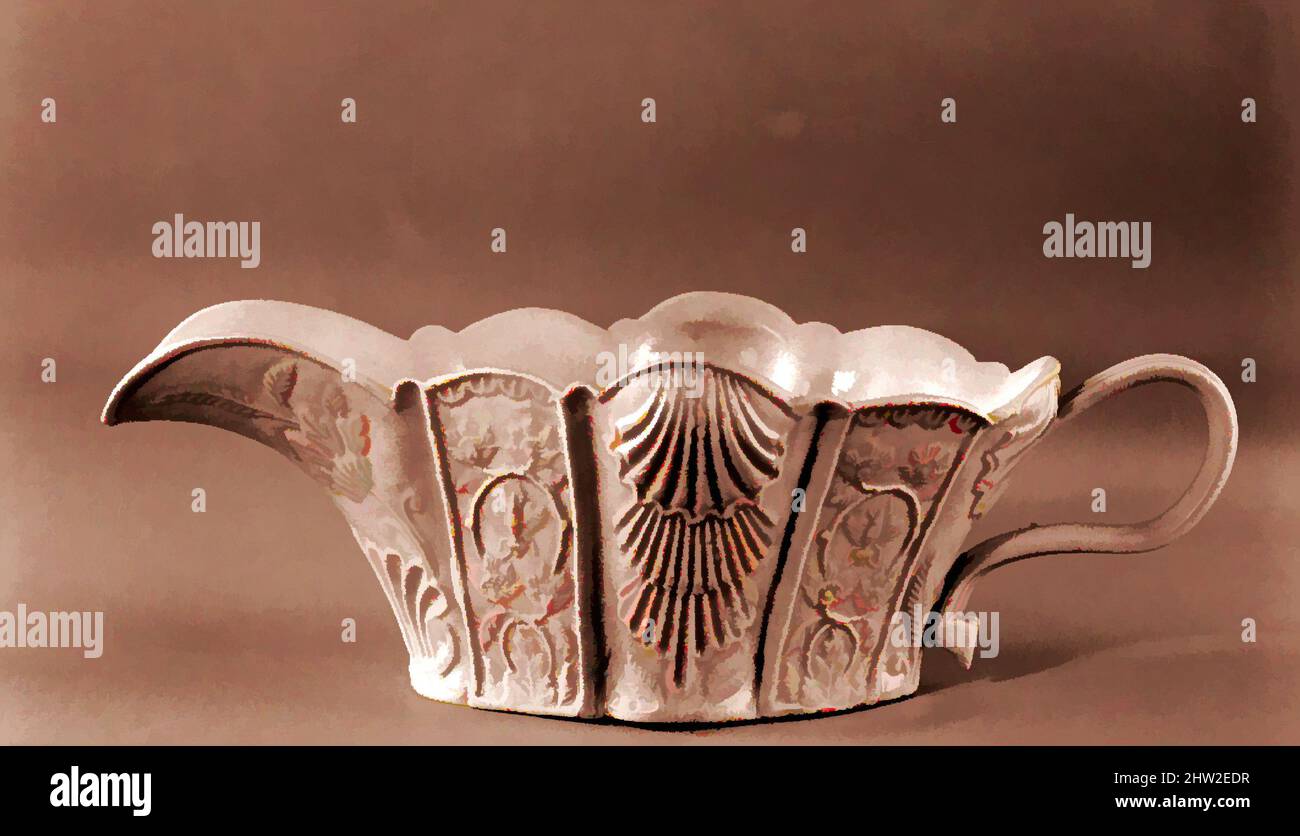 Arte ispirata a Sauceboat, 1730–70, made in England, gres, 2 1/4 x 7 poll. (5,7 x 17,8 cm), Ceramica, opere classiche modernizzate da Artotop con un tuffo di modernità. Forme, colore e valore, impatto visivo accattivante sulle emozioni artistiche attraverso la libertà delle opere d'arte in modo contemporaneo. Un messaggio senza tempo che persegue una nuova direzione selvaggiamente creativa. Artisti che si rivolgono al supporto digitale e creano l'NFT Artotop Foto Stock