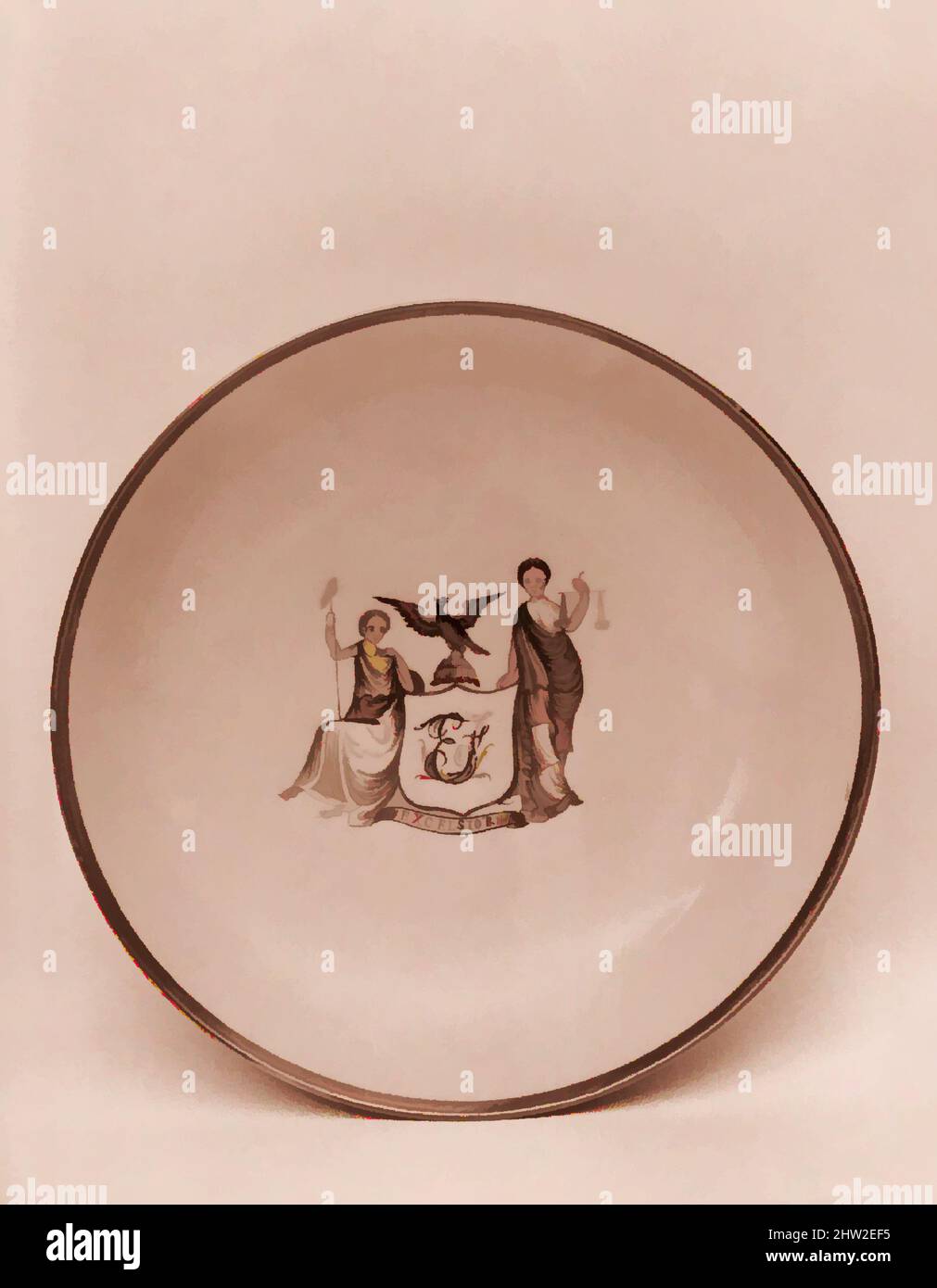 Arte ispirata da Saucer, ca. 1820, prodotto in Cina, cinese, porcellana, Diam. 5 1/2 poll. (14 cm), Ceramica, opere classiche modernizzate da Artotop con un tuffo di modernità. Forme, colore e valore, impatto visivo accattivante sulle emozioni artistiche attraverso la libertà delle opere d'arte in modo contemporaneo. Un messaggio senza tempo che persegue una nuova direzione selvaggiamente creativa. Artisti che si rivolgono al supporto digitale e creano l'NFT Artotop Foto Stock