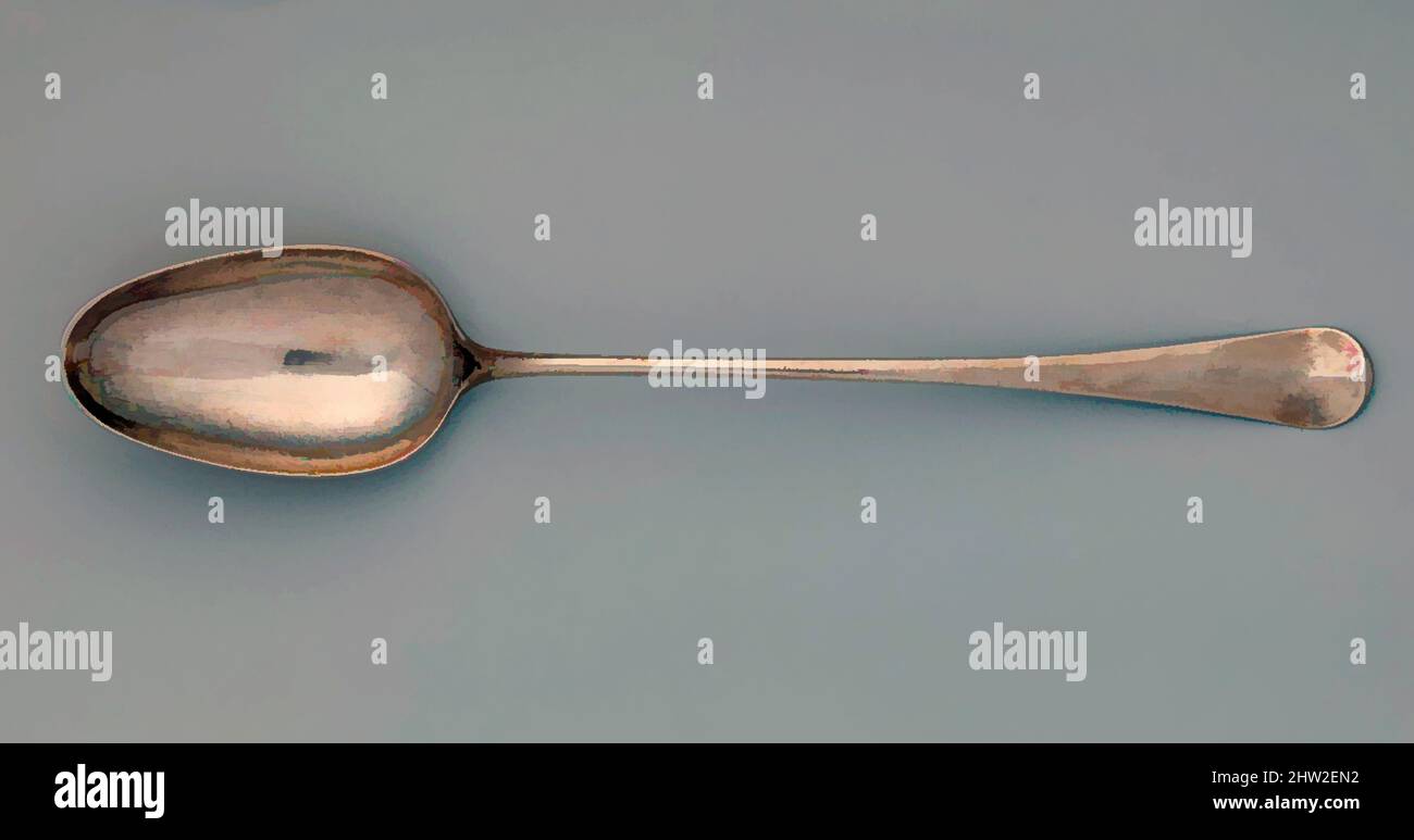 Arte ispirata da servire Spoon, ca. 1760, americano, argento, totale: L. 15 3/8 pollici (39,1 cm); 6 once 7 dwt. (198,1 g), Argento, segnato da S. C, opere classiche modernizzate da Artotop con un tuffo di modernità. Forme, colore e valore, impatto visivo accattivante sulle emozioni artistiche attraverso la libertà delle opere d'arte in modo contemporaneo. Un messaggio senza tempo che persegue una nuova direzione selvaggiamente creativa. Artisti che si rivolgono al supporto digitale e creano l'NFT Artotop Foto Stock
