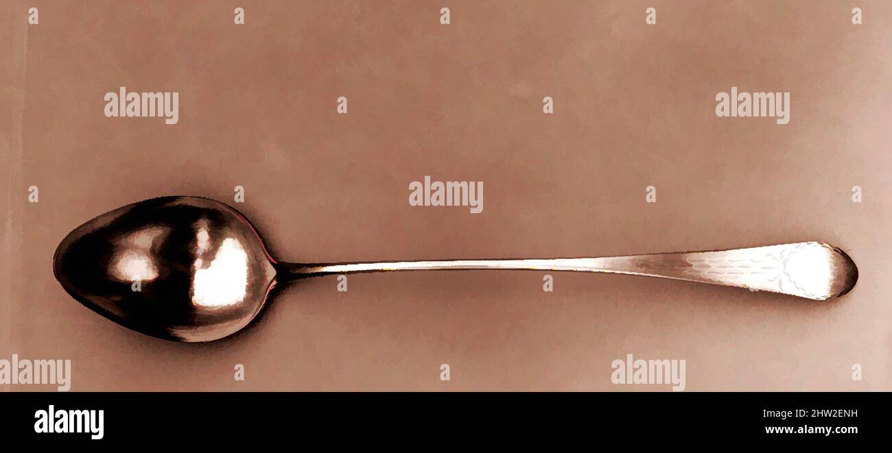 Arte ispirata a servire Spoon, 1770–1800, made in New York, New York, Stati Uniti, americano, argento, Totale: L. 15 11/16 poll. (39,8 cm); 4 once 16 dwt. (149,9 g), Argento, Joel Sayre (1778–1818) o John Sayre (1771–1852, opere classiche modernizzate da Artotop con un tocco di modernità. Forme, colore e valore, impatto visivo accattivante sulle emozioni artistiche attraverso la libertà delle opere d'arte in modo contemporaneo. Un messaggio senza tempo che persegue una nuova direzione selvaggiamente creativa. Artisti che si rivolgono al supporto digitale e creano l'NFT Artotop Foto Stock