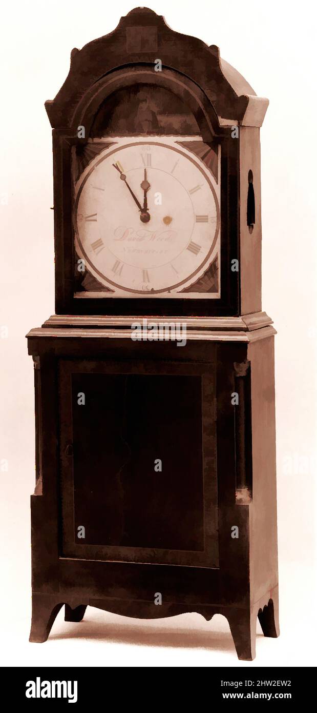Art Inspired by Shelf Clock, 1800–1805, made in Newburyport, Massachusetts, Stati Uniti, American, Mahogany, acero, ebano, pino bianco, 32 3/4 x 11 1/2 x 5 1/2 poll. (83,2 x 29,2 x 14 cm), Arredamento, David Wood (1766–ca. 1850, opere classiche modernizzate da Artotop con un tuffo di modernità. Forme, colore e valore, impatto visivo accattivante sulle emozioni artistiche attraverso la libertà delle opere d'arte in modo contemporaneo. Un messaggio senza tempo che persegue una nuova direzione selvaggiamente creativa. Artisti che si rivolgono al supporto digitale e creano l'NFT Artotop Foto Stock