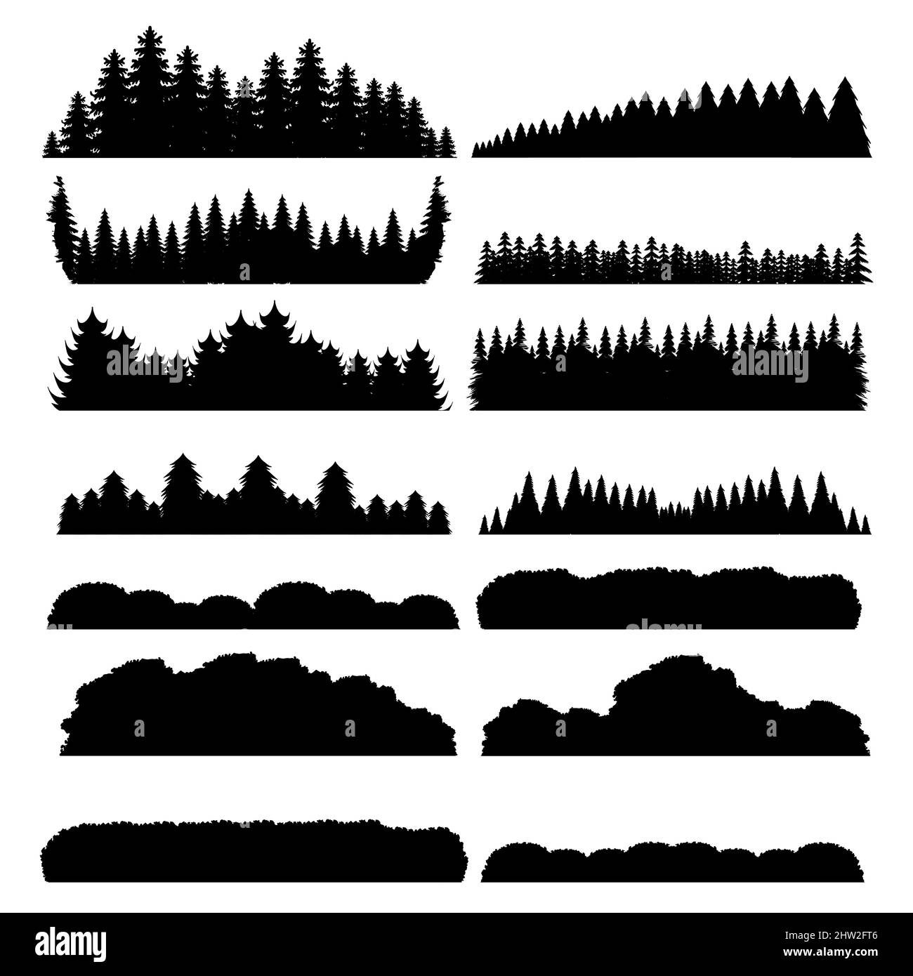 Collezione di set di silhouette ad albero Illustrazione Vettoriale