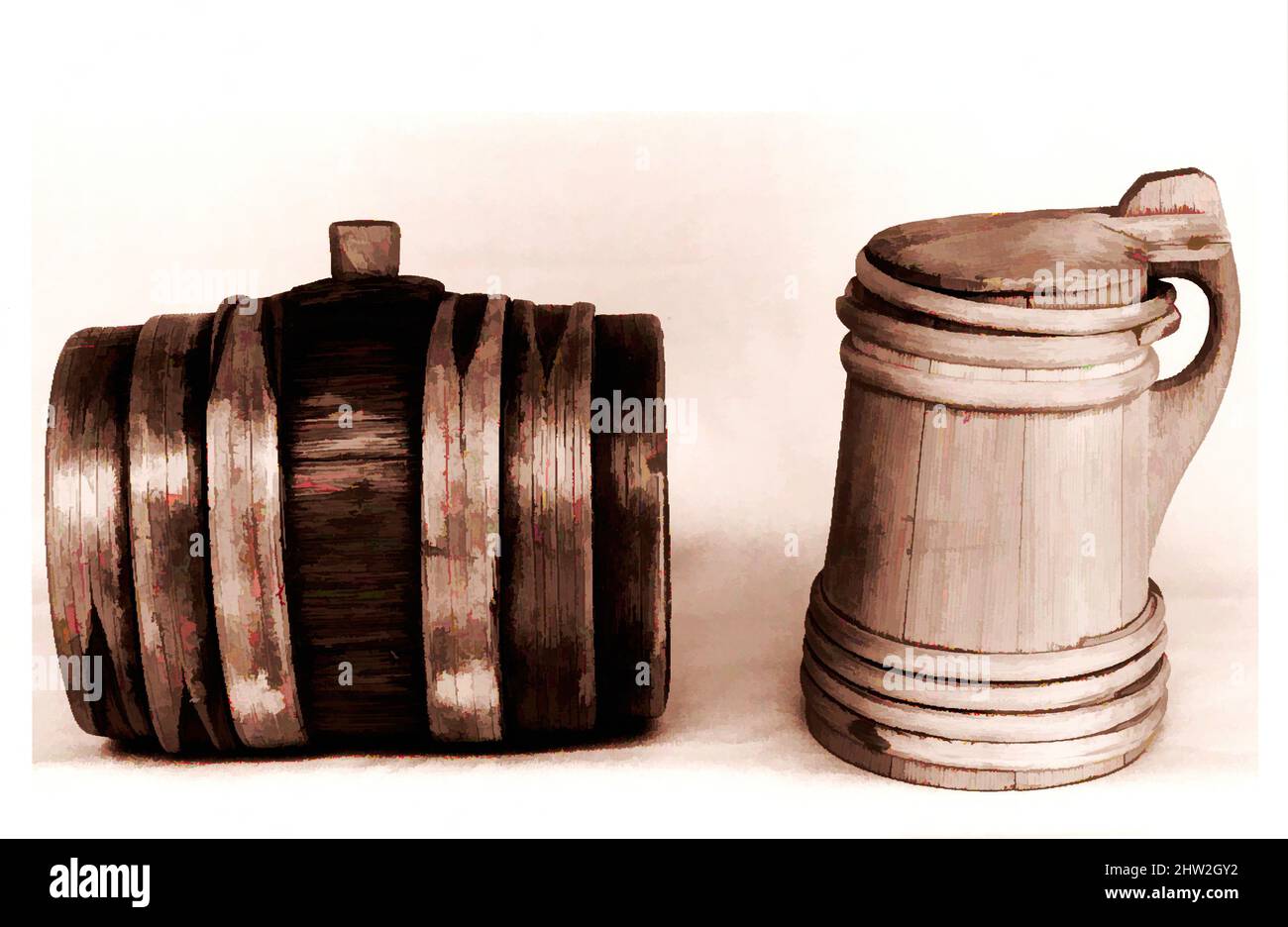 Arte ispirata da Tankard, 1700–1800, probabilmente made in United States, American, Wood; probabilmente cedro, H. 6 poll. (15,2 cm), sostanze naturali, opere classiche modernizzate da Artotop con un tuffo di modernità. Forme, colore e valore, impatto visivo accattivante sulle emozioni artistiche attraverso la libertà delle opere d'arte in modo contemporaneo. Un messaggio senza tempo che persegue una nuova direzione selvaggiamente creativa. Artisti che si rivolgono al supporto digitale e creano l'NFT Artotop Foto Stock