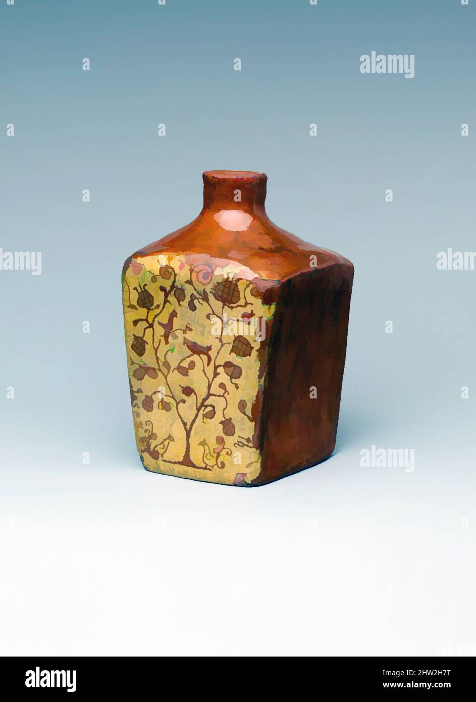 Art Inspired by Tea Canister, 1769, made in Bucks County, Wrightstown, Pennsylvania, Stati Uniti, America, Terracotta; Redware, H. 7 1/2 poll. (19,1 cm), Ceramics, Joseph Smith, attivo nel 1760s, questo contenitore da tè in terracotta è uno dei primi esempi noti di opere classiche americane modernizzate da Artotop con un tuffo di modernità. Forme, colore e valore, impatto visivo accattivante sulle emozioni artistiche attraverso la libertà delle opere d'arte in modo contemporaneo. Un messaggio senza tempo che persegue una nuova direzione selvaggiamente creativa. Artisti che si rivolgono al supporto digitale e creano l'NFT Artotop Foto Stock