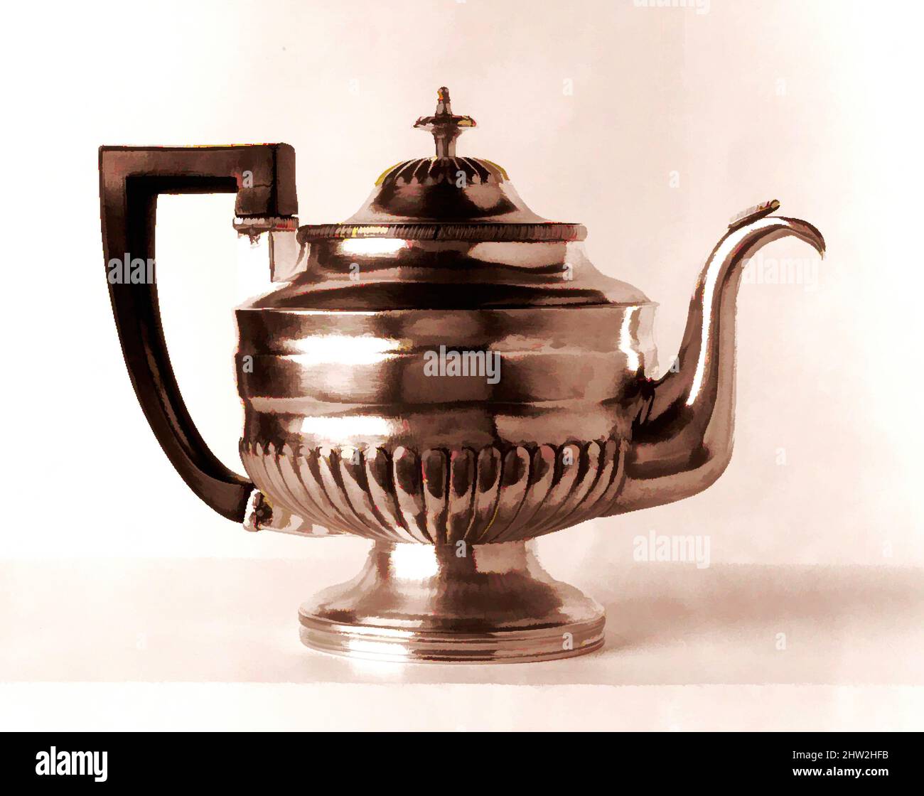 Arte ispirata a Teapot, ca. 1815, made in Philadelphia, Pennsylvania, Stati Uniti, America, Argento, 7 5/16 x 9 15/16 x 5 3/4 pollici (18,6 x 25,2 x 14,6 cm); 26 once 2 dwt. (811,8 g), Silver, Joseph Lownes (1758–1820, opere classiche modernizzate da Artotop con un tuffo di modernità. Forme, colore e valore, impatto visivo accattivante sulle emozioni artistiche attraverso la libertà delle opere d'arte in modo contemporaneo. Un messaggio senza tempo che persegue una nuova direzione selvaggiamente creativa. Artisti che si rivolgono al supporto digitale e creano l'NFT Artotop Foto Stock