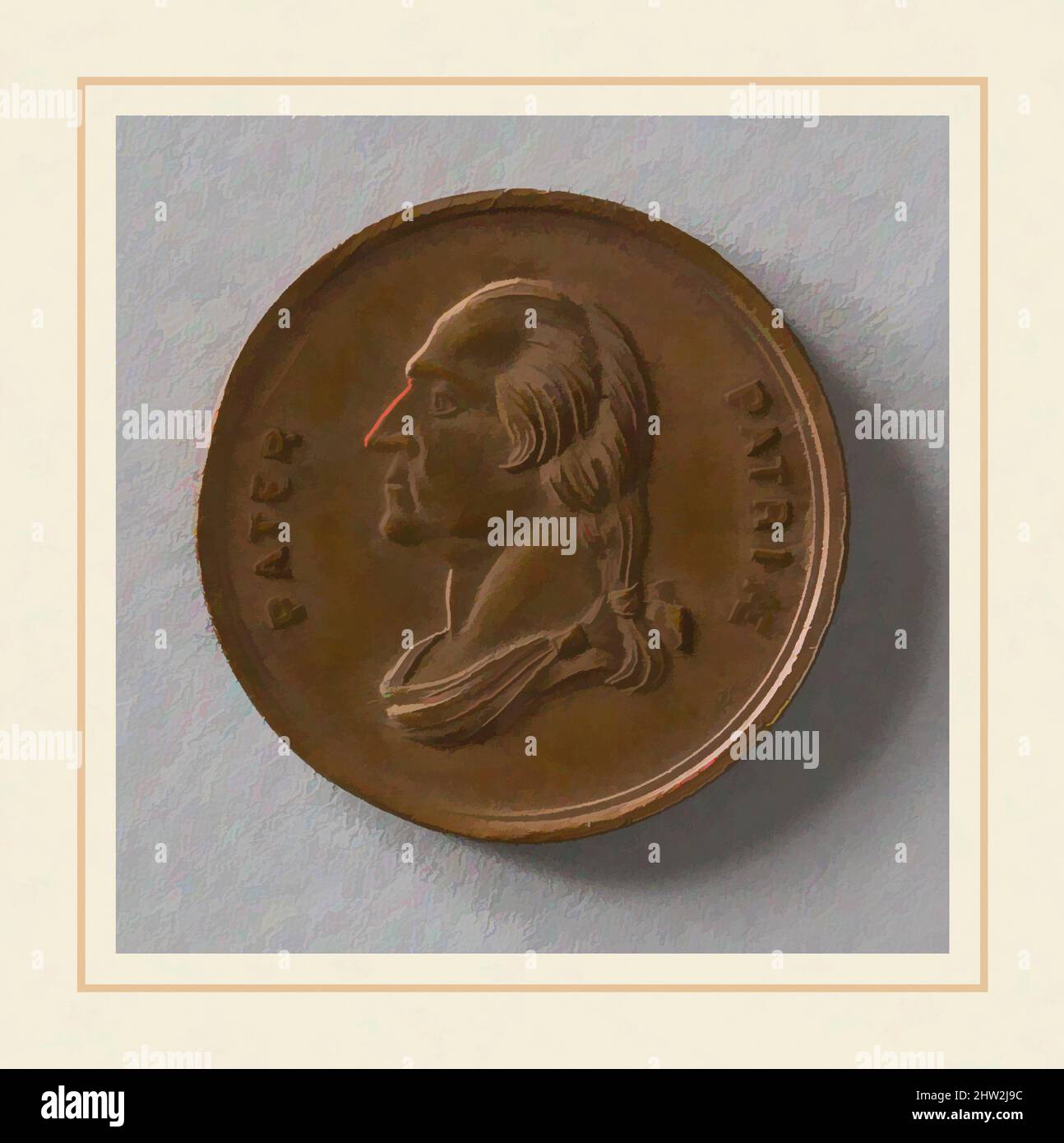 Arte ispirata da Medal, 1859, probabilmente rame dorato, Diam. 13/16 poll. (2,1 cm), Metal, opere classiche modernizzate da Artotop con un tuffo di modernità. Forme, colore e valore, impatto visivo accattivante sulle emozioni artistiche attraverso la libertà delle opere d'arte in modo contemporaneo. Un messaggio senza tempo che persegue una nuova direzione selvaggiamente creativa. Artisti che si rivolgono al supporto digitale e creano l'NFT Artotop Foto Stock