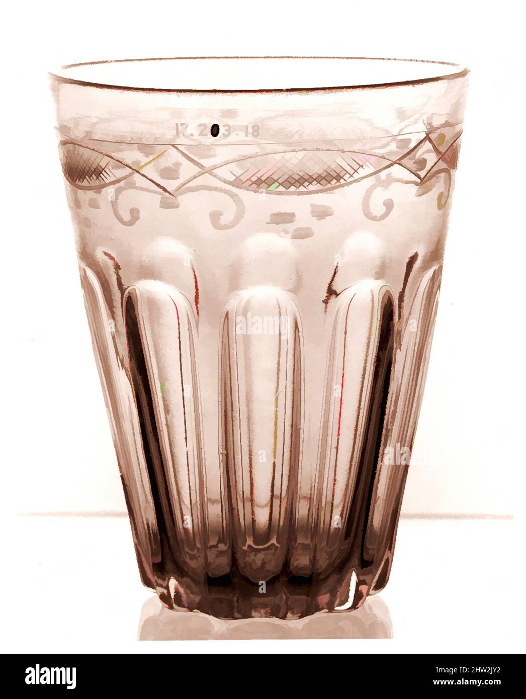 Arte ispirata al Tumbler, 1775–1820, probabilmente realizzata in Boemia, Repubblica Ceca, vetro non piombo con decorazione incisa, H. 5 poll. (12,7 cm), vetro, opere classiche modernizzate da Artotop con un tuffo di modernità. Forme, colore e valore, impatto visivo accattivante sulle emozioni artistiche attraverso la libertà delle opere d'arte in modo contemporaneo. Un messaggio senza tempo che persegue una nuova direzione selvaggiamente creativa. Artisti che si rivolgono al supporto digitale e creano l'NFT Artotop Foto Stock