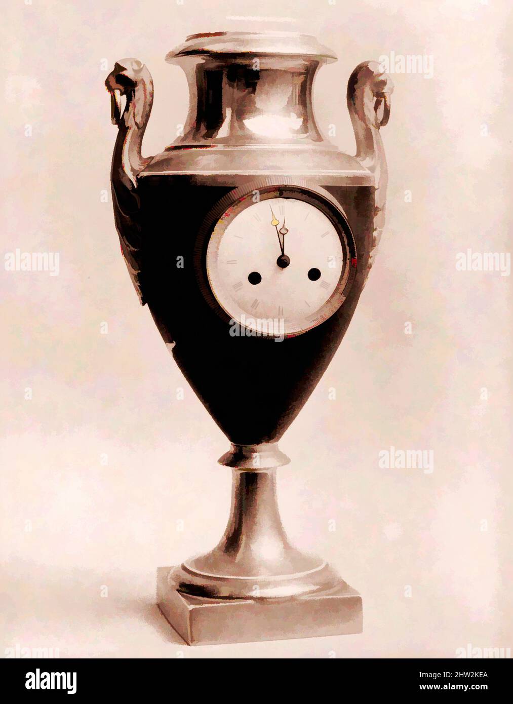 Art Inspired by Vase Clock, 1800–1830, Made in France, Francese, porcellana, H. 16 poll. (40,6 cm), Ceramica, opere classiche modernizzate da Artotop con un tuffo di modernità. Forme, colore e valore, impatto visivo accattivante sulle emozioni artistiche attraverso la libertà delle opere d'arte in modo contemporaneo. Un messaggio senza tempo che persegue una nuova direzione selvaggiamente creativa. Artisti che si rivolgono al supporto digitale e creano l'NFT Artotop Foto Stock