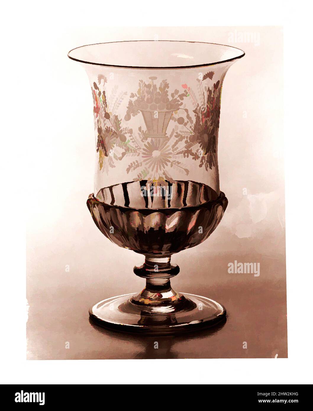 Arte ispirata da Vase, 1810–30, possibilmente realizzata nel Maryland, Stati Uniti; possibilmente realizzata a Philadelphia, Pennsylvania, Stati Uniti; possibilmente realizzata a Pittsburgh, Pennsylvania, Stati Uniti, americano, vetro soffiato-stampato ed inciso, H. 8 poll. (20,3 cm); Diam. 5 1/16 poll. (12,9 cm), vetro, opere classiche modernizzate da Artotop con un tuffo di modernità. Forme, colore e valore, impatto visivo accattivante sulle emozioni artistiche attraverso la libertà delle opere d'arte in modo contemporaneo. Un messaggio senza tempo che persegue una nuova direzione selvaggiamente creativa. Artisti che si rivolgono al supporto digitale e creano l'NFT Artotop Foto Stock