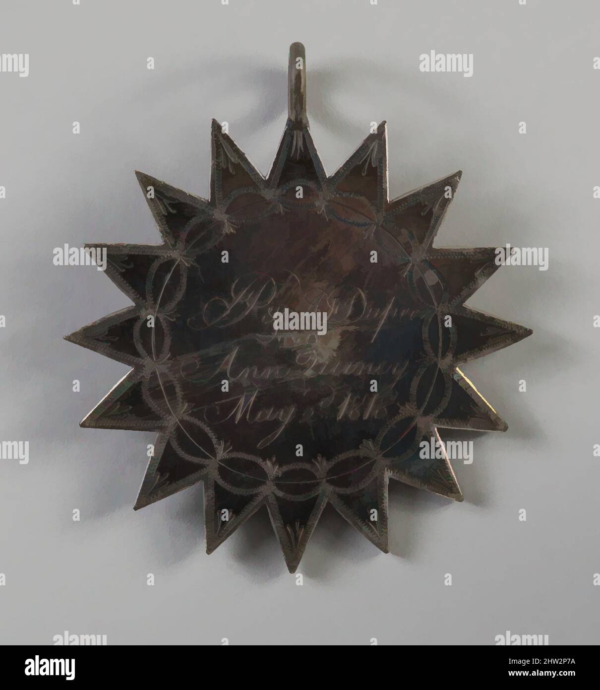 Art Inspired by Medal, 1818, probabilmente made in Portland, Maine, Stati Uniti, American, Silver, 2 x 2 1/4 poll. (5,1 x 5,7 cm), Gioielli, opere classiche modernizzate da Artotop con un tuffo di modernità. Forme, colore e valore, impatto visivo accattivante sulle emozioni artistiche attraverso la libertà delle opere d'arte in modo contemporaneo. Un messaggio senza tempo che persegue una nuova direzione selvaggiamente creativa. Artisti che si rivolgono al supporto digitale e creano l'NFT Artotop Foto Stock