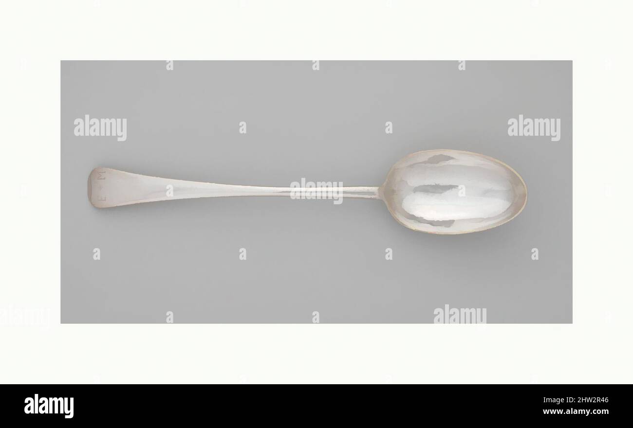 Arte ispirata da servire Spoon, ca. 1760, made in New York, New York, Stati Uniti, America, Argento, Totale: 1 7/8 x 15 1/2 poll. (4,8 x 39,4 cm); 9 once 2 dwt. (284,3 g), Argento, Nicholas Roosevelt (1715–1769, opere classiche modernizzate da Artotop con un tuffo di modernità. Forme, colore e valore, impatto visivo accattivante sulle emozioni artistiche attraverso la libertà delle opere d'arte in modo contemporaneo. Un messaggio senza tempo che persegue una nuova direzione selvaggiamente creativa. Artisti che si rivolgono al supporto digitale e creano l'NFT Artotop Foto Stock