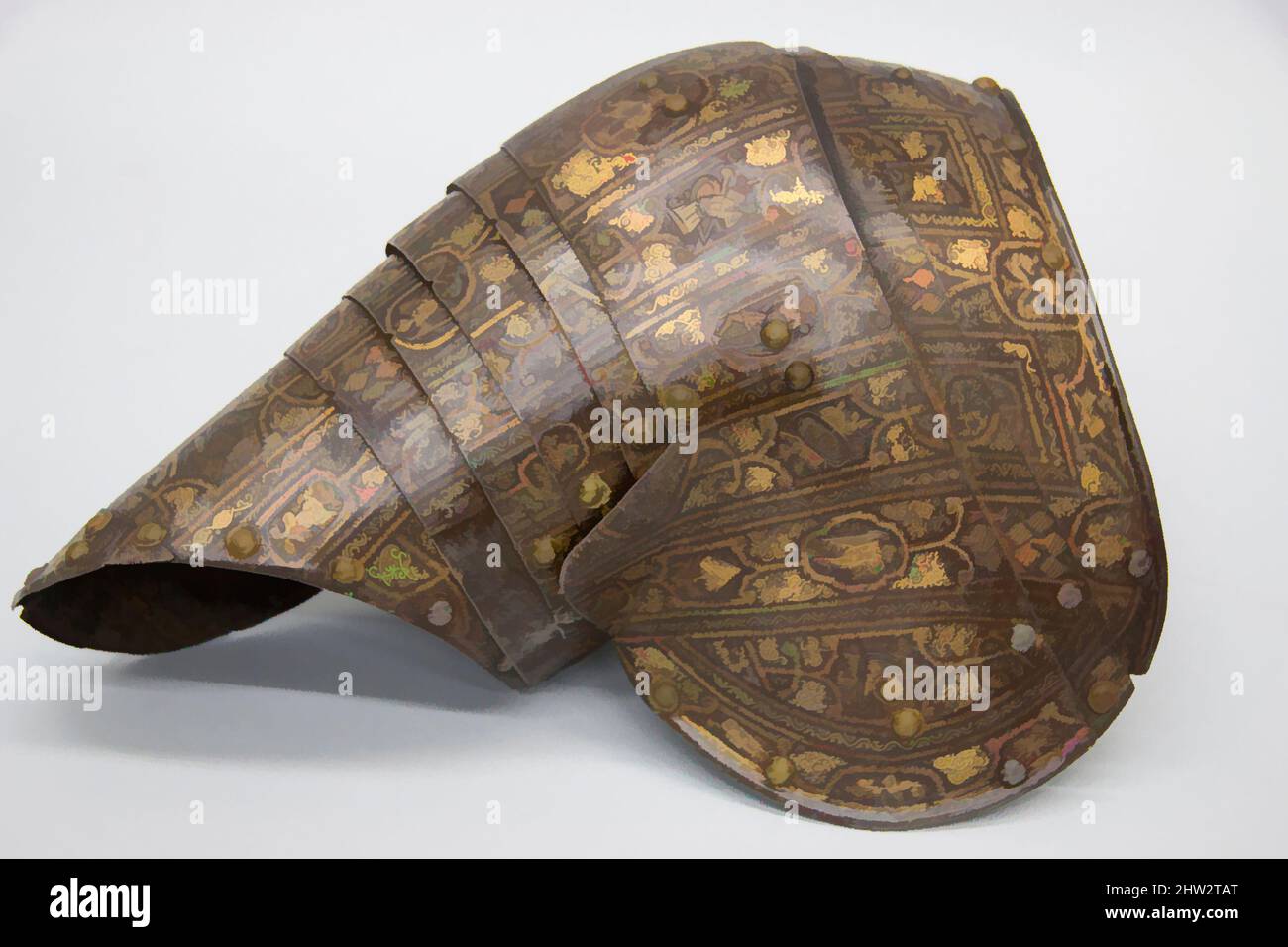 Arte ispirata da Pauldron e Rerebrace, fine 16th secolo, francese, acciaio, oro, L. 39,4 cm (15 1/2 poll.); W. 10 1/2 poll. (26,7 cm), Armour Parts, opere classiche modernizzate da Artotop con un tuffo di modernità. Forme, colore e valore, impatto visivo accattivante sulle emozioni artistiche attraverso la libertà delle opere d'arte in modo contemporaneo. Un messaggio senza tempo che persegue una nuova direzione selvaggiamente creativa. Artisti che si rivolgono al supporto digitale e creano l'NFT Artotop Foto Stock