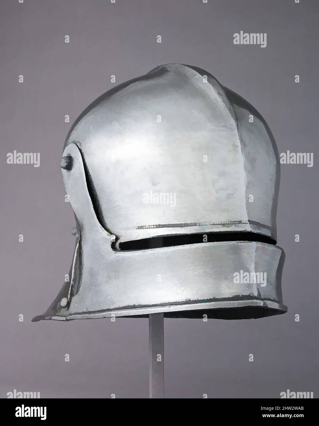 Arte ispirata a Sallet, ca. 1485–95, Innsbruck, Austria, Innsbruck, acciaio, D. della coda 7 1/2 poll. (19,1 cm), Caschi, questo saletto è di Jörg Wagner (registrato 1485–92). Gli armatori di Innsbruck, capitale del Tirolo austriaco, prosperarono sotto il patrocinio della corte asburgica e, opere classiche modernizzate da Artotop con un tuffo di modernità. Forme, colore e valore, impatto visivo accattivante sulle emozioni artistiche attraverso la libertà delle opere d'arte in modo contemporaneo. Un messaggio senza tempo che persegue una nuova direzione selvaggiamente creativa. Artisti che si rivolgono al supporto digitale e creano l'NFT Artotop Foto Stock