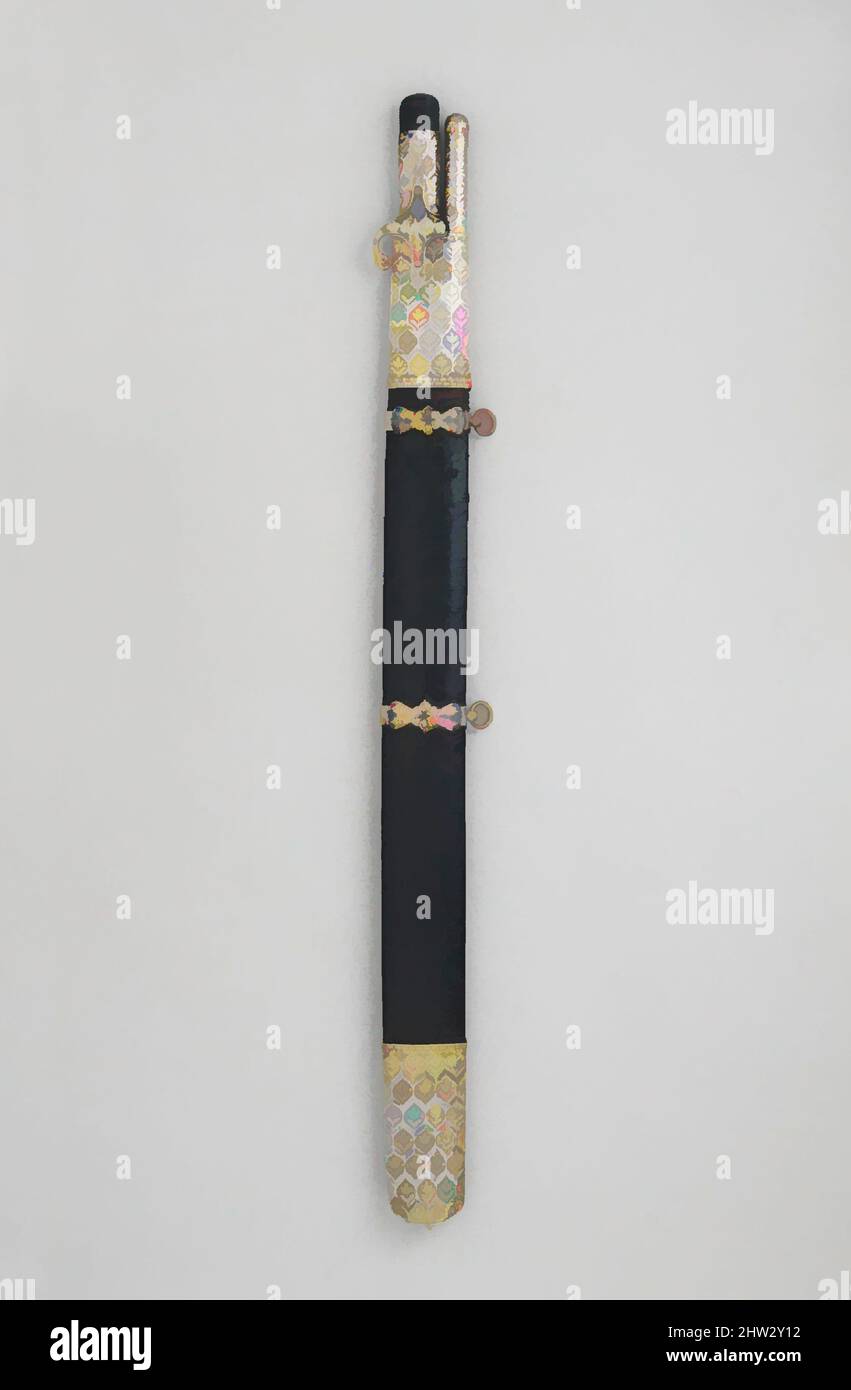 Arte ispirata a Sabre e Dart con scabbardo, 17th secolo, Monti e scabbardo, turco; lama, Europeo, acciaio, argento, oro, legno, Pelle, lega rame-argento (niello), L. con scabbard 33 1/8 poll. (84 cm); L. della lama da 28 1/4" (71,9 cm); peso 1 libbre 3 once (548 g); peso di scabbard 1, opere classiche modernizzate da Artotop con un tuffo di modernità. Forme, colore e valore, impatto visivo accattivante sulle emozioni artistiche attraverso la libertà delle opere d'arte in modo contemporaneo. Un messaggio senza tempo che persegue una nuova direzione selvaggiamente creativa. Artisti che si rivolgono al supporto digitale e creano l'NFT Artotop Foto Stock