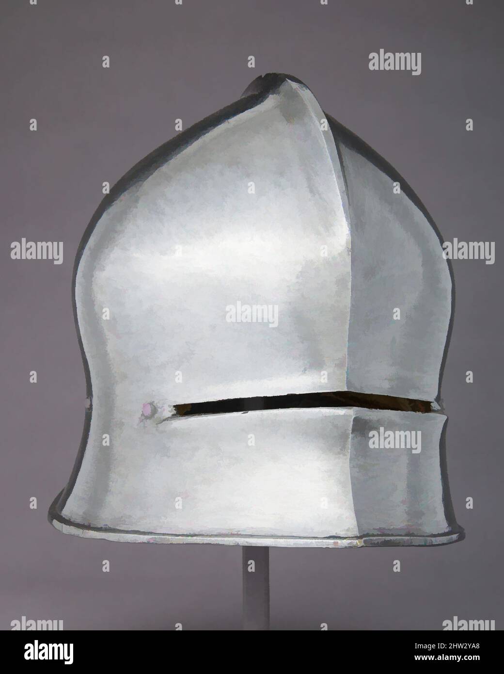 Arte ispirata a Sallet, ca. 1480, Innsbruck o Mühlau, Austria, Innsbruck o Mühlau, acciaio, Tessuto, H. 9 1/2 poll. (24,13 cm); W. 9" (22,86 cm); D. 14 7/8" (37,77 cm); peso 6 libbre 8 once (2948 g), Caschi, opere classiche modernizzate da Artotop con un tuffo di modernità. Forme, colore e valore, impatto visivo accattivante sulle emozioni artistiche attraverso la libertà delle opere d'arte in modo contemporaneo. Un messaggio senza tempo che persegue una nuova direzione selvaggiamente creativa. Artisti che si rivolgono al supporto digitale e creano l'NFT Artotop Foto Stock