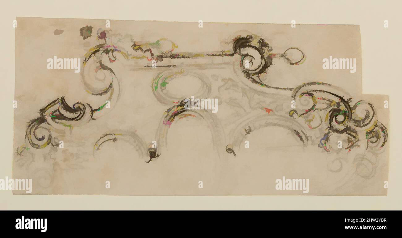 Arte ispirata dal Design for Shield, ca. 1550, Parigi, Francese, Parigi, carta, gesso, 7 3/4 x 3 3/4 poll. (19,7 x 9,6 cm), opere su carta-disegni, opere classiche modernizzate da Artotop con un tuffo di modernità. Forme, colore e valore, impatto visivo accattivante sulle emozioni artistiche attraverso la libertà delle opere d'arte in modo contemporaneo. Un messaggio senza tempo che persegue una nuova direzione selvaggiamente creativa. Artisti che si rivolgono al supporto digitale e creano l'NFT Artotop Foto Stock