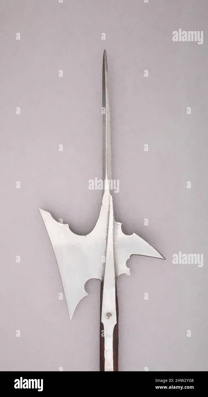 Arte ispirata da Halberd, 1525–50, probabilmente tedesco, acciaio, legno, L. 63 1/2 poll. (161,3 cm); L. della testa 20" (50,8 cm); W. 9 1/2" (24,1 cm); peso 4 libbre 15,4 once (2251 g), armi Shafted, opere classiche modernizzate da Artotop con un tuffo di modernità. Forme, colore e valore, impatto visivo accattivante sulle emozioni artistiche attraverso la libertà delle opere d'arte in modo contemporaneo. Un messaggio senza tempo che persegue una nuova direzione selvaggiamente creativa. Artisti che si rivolgono al supporto digitale e creano l'NFT Artotop Foto Stock