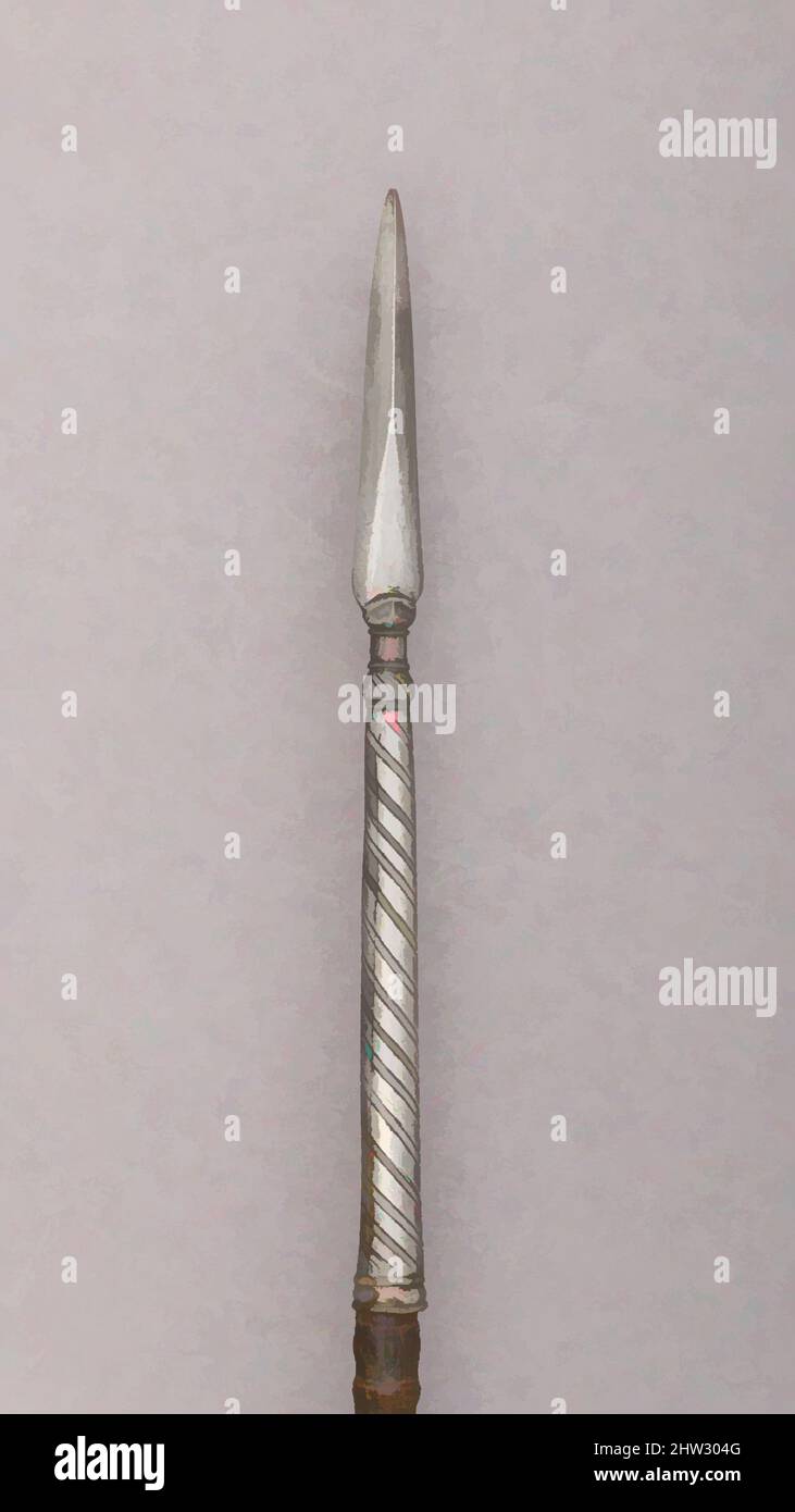 Arte ispirata da Javelin o Spear, 18th secolo, indiano, L. 72 3/4 in. (184,8 cm); L. della testa 9 5/8" (24,4 cm); W. 3/4" (1,9 cm); peso 1 libbre 5,6 once (612,3 g), armi Shafted, opere classiche modernizzate da Artotop con un tuffo di modernità. Forme, colore e valore, impatto visivo accattivante sulle emozioni artistiche attraverso la libertà delle opere d'arte in modo contemporaneo. Un messaggio senza tempo che persegue una nuova direzione selvaggiamente creativa. Artisti che si rivolgono al supporto digitale e creano l'NFT Artotop Foto Stock