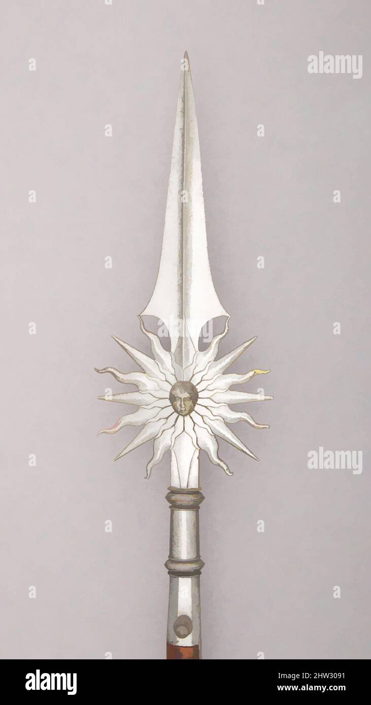 Arte ispirata dal Partigiano, ca. 1700, francese, acciaio, legno, L. 90 1/2 poll. (229,8 cm); L. della testa 16 3/4" (42,5 cm); W. 5 1/8" (13 cm); peso 3 libbre 9 once (1615,9 g), armi Shafted, opere classiche modernizzate da Artotop con un tuffo di modernità. Forme, colore e valore, impatto visivo accattivante sulle emozioni artistiche attraverso la libertà delle opere d'arte in modo contemporaneo. Un messaggio senza tempo che persegue una nuova direzione selvaggiamente creativa. Artisti che si rivolgono al supporto digitale e creano l'NFT Artotop Foto Stock