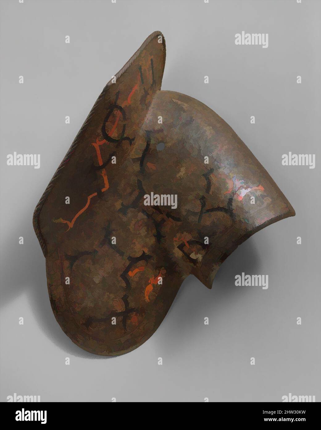 Arte ispirata da Left Pauldron (Difesa della spalla) appartenente ad un'armatura per campo e Torneo fatto per il duca Nikolaus 'il Nero' Radziwill (1515–1565), duca di Nesvizh e Olyka, Principe dell'Impero, Gran Cancelliere e Maresciallo di Lituania, ca. 1555; probabilmente ridipinta più tardi, opere classiche modernizzate da Artotop con un tuffo di modernità. Forme, colore e valore, impatto visivo accattivante sulle emozioni artistiche attraverso la libertà delle opere d'arte in modo contemporaneo. Un messaggio senza tempo che persegue una nuova direzione selvaggiamente creativa. Artisti che si rivolgono al supporto digitale e creano l'NFT Artotop Foto Stock