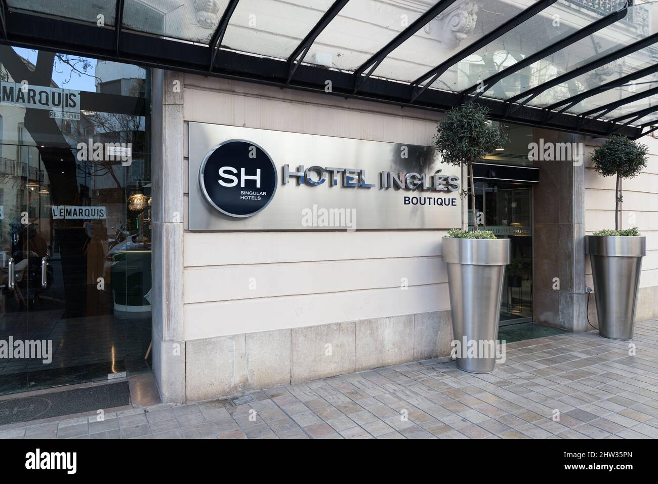 VALENCIA, SPAGNA - 02 MARZO 2022: SH Singular Hotels è una catena alberghiera spagnola. Hotel Ingles Foto Stock